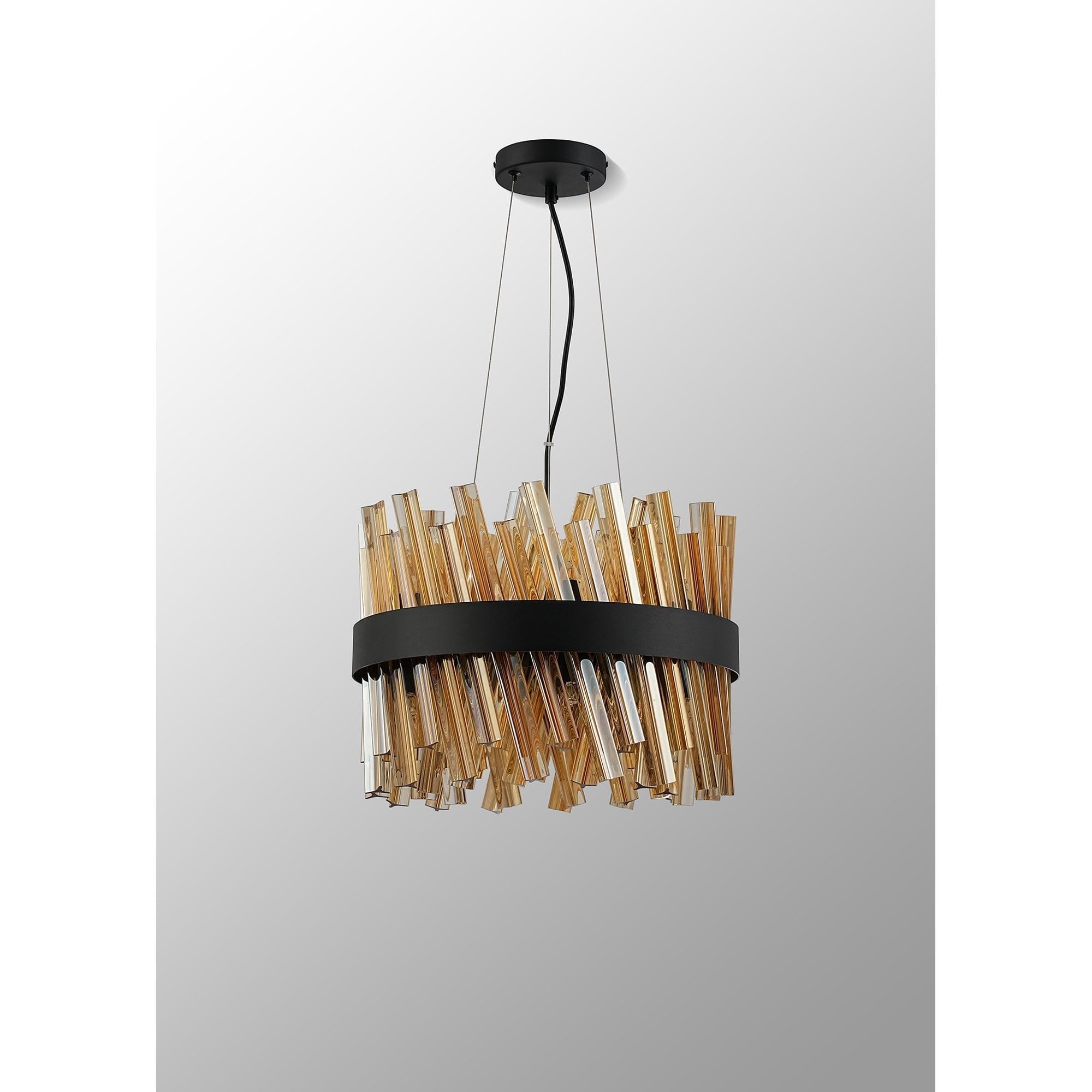 Fabula Farnley 10 Light Round Pendant - Satin Black & Amber Glass