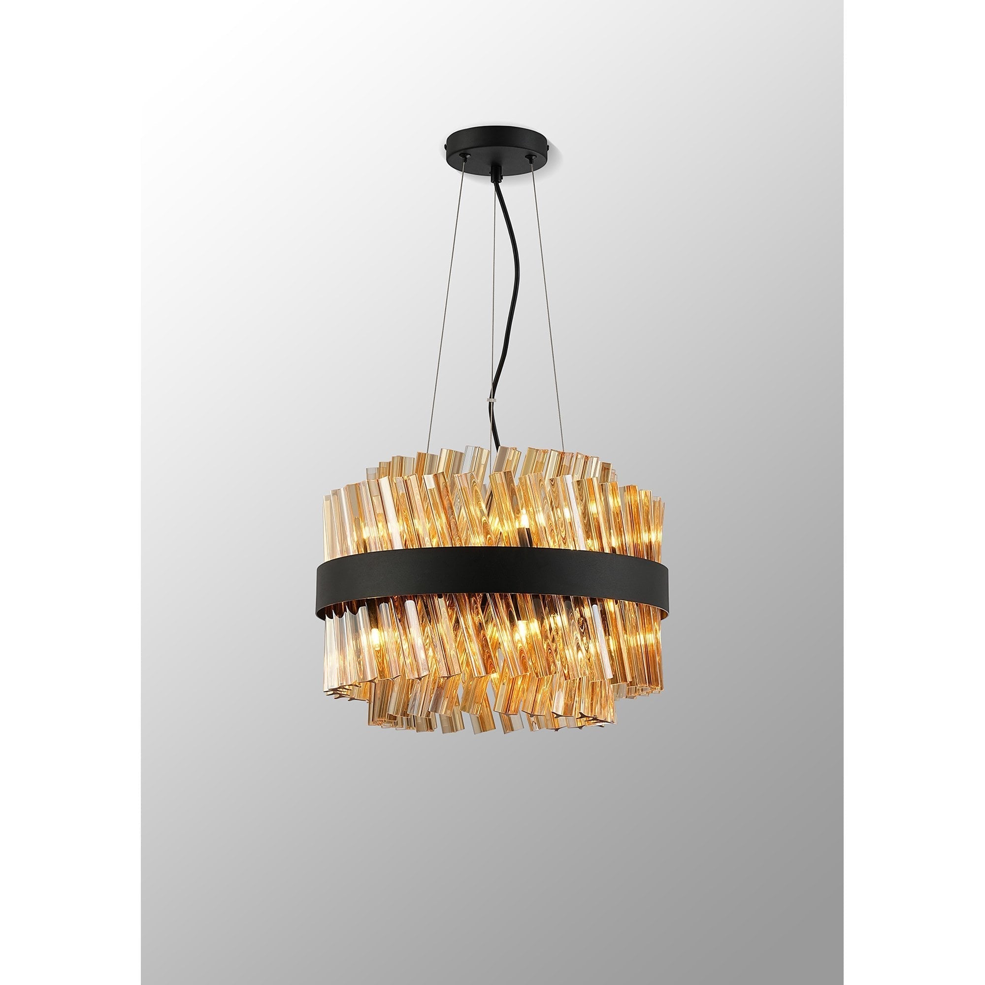 Fabula Farnley 10 Light Round Pendant - Satin Black & Amber Glass