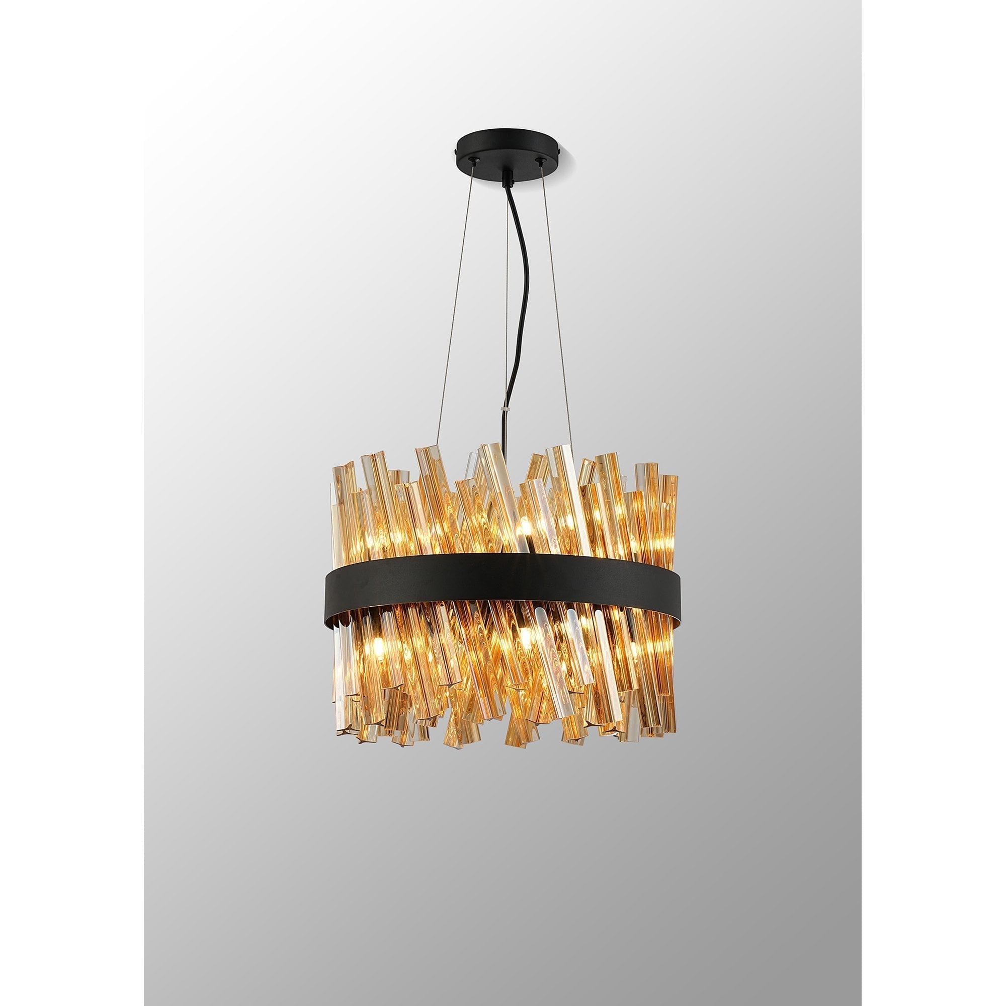 Fabula Farnley 10 Light Round Pendant - Satin Black & Amber Glass