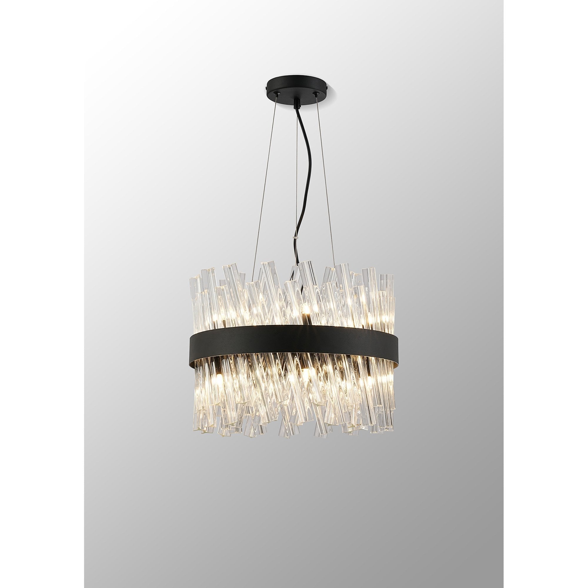 Fabula Farnley 10 Light Round Pendant - Satin Black & Clear Glass