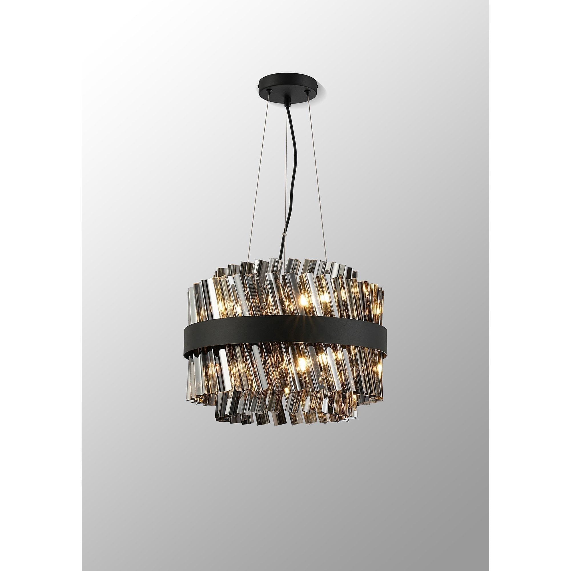 Fabula Farnley 10 Light Round Pendant - Satin Black & Smoked Glass