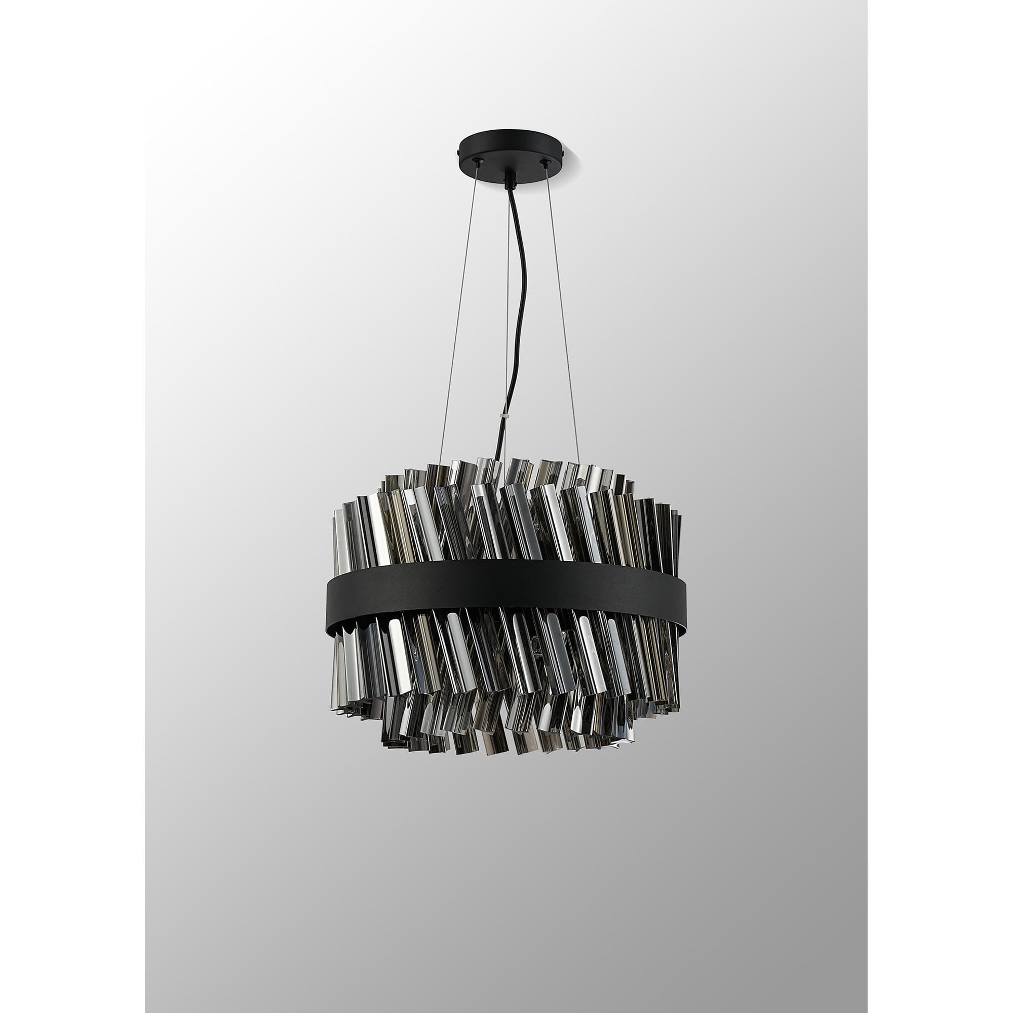 Fabula Farnley 10 Light Round Pendant - Satin Black & Smoked Glass