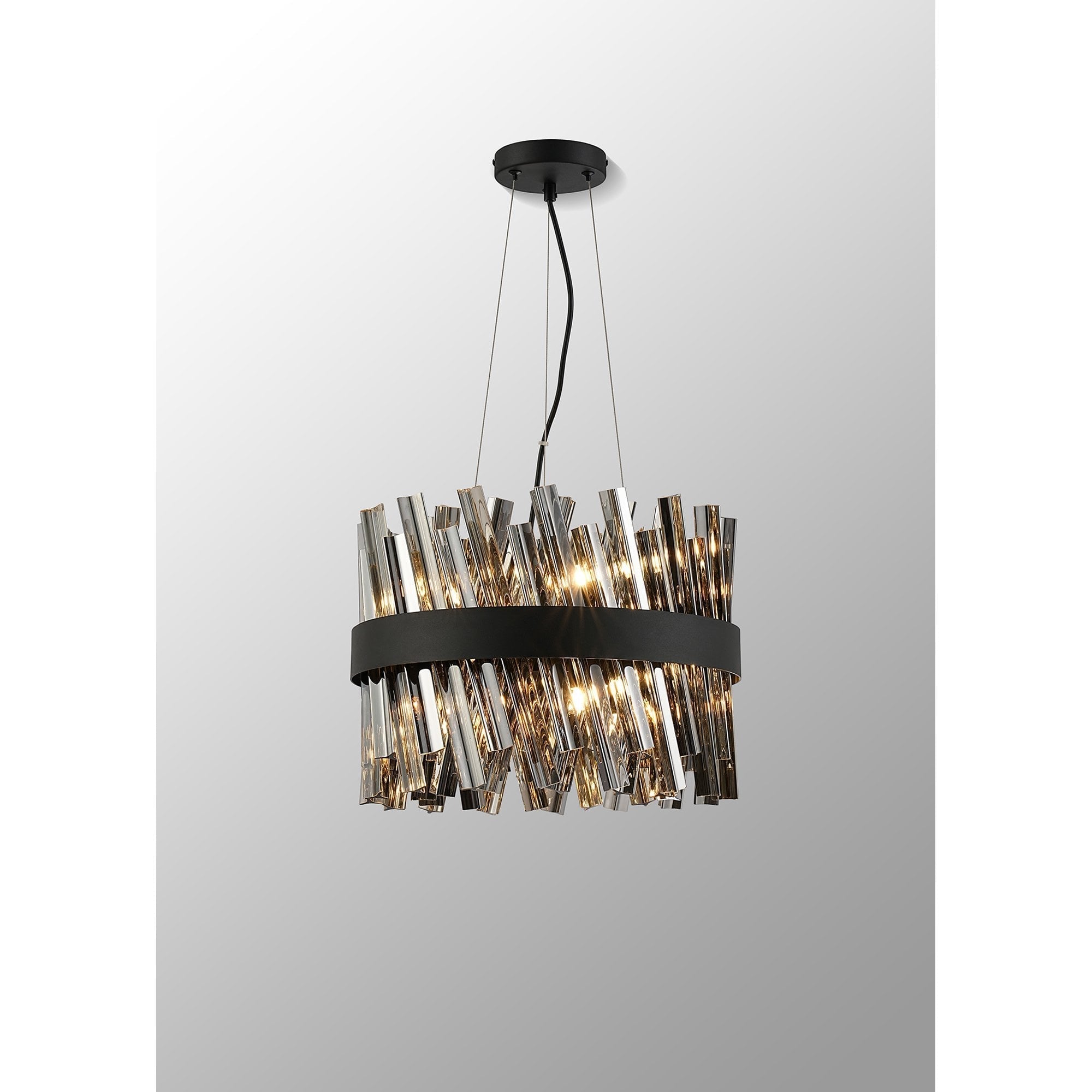 Fabula Farnley 10 Light Round Pendant - Satin Black & Smoked Glass