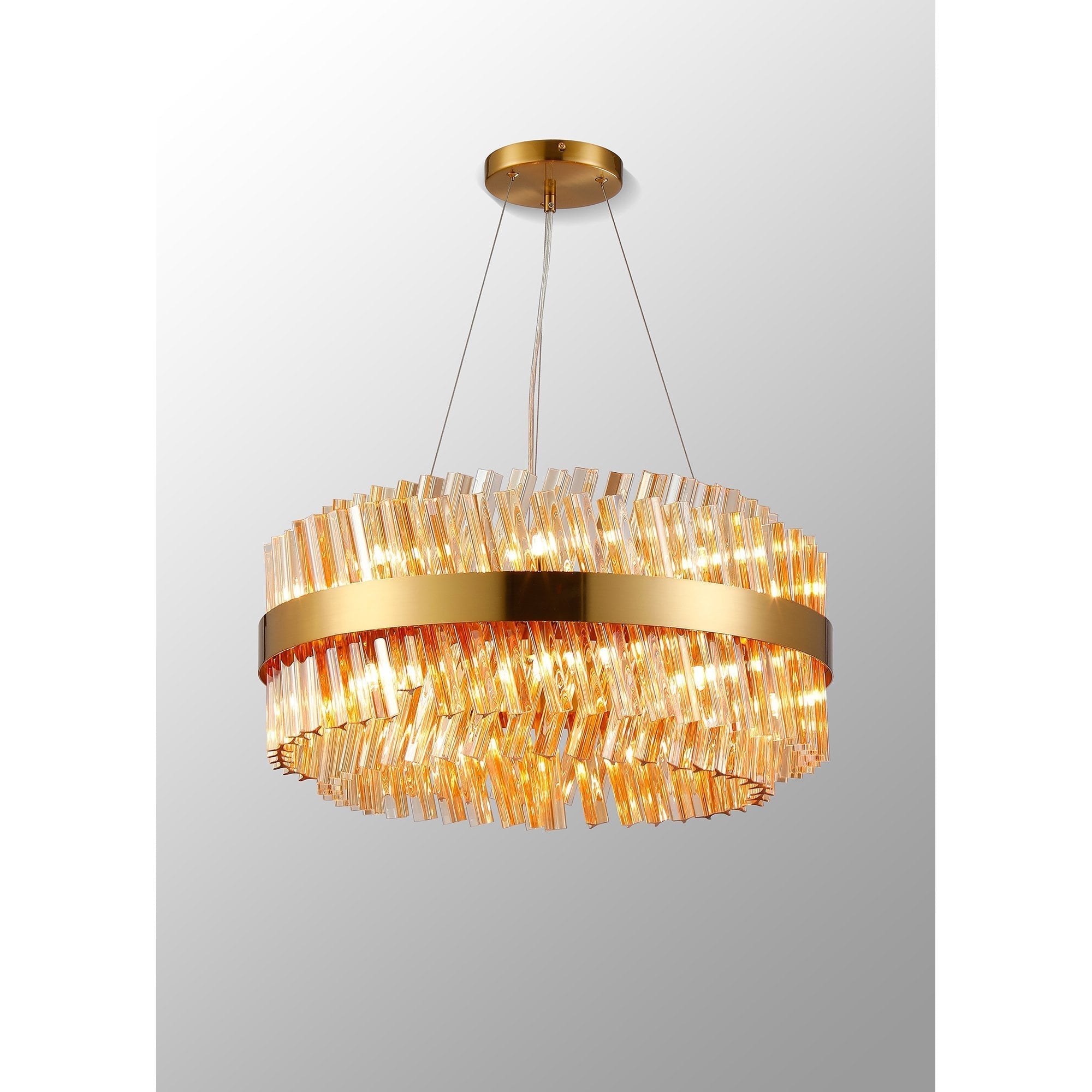 Fabula Farnley 18 Light Round Pendant - Brass & Amber Glass