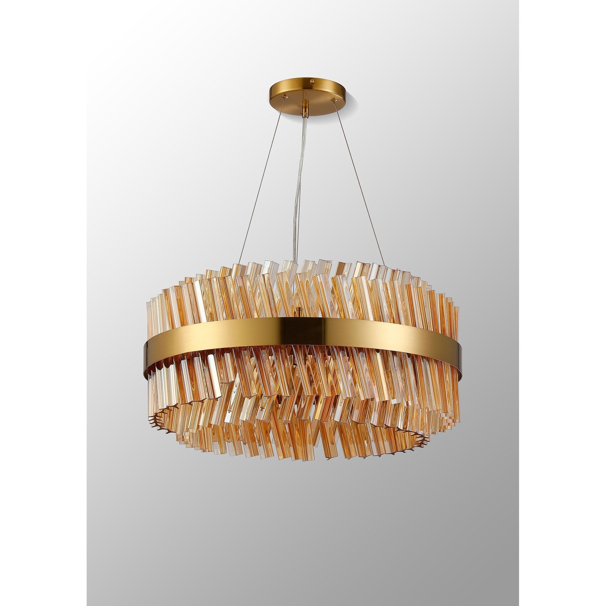 Fabula Farnley 18 Light Round Pendant - Brass & Amber Glass