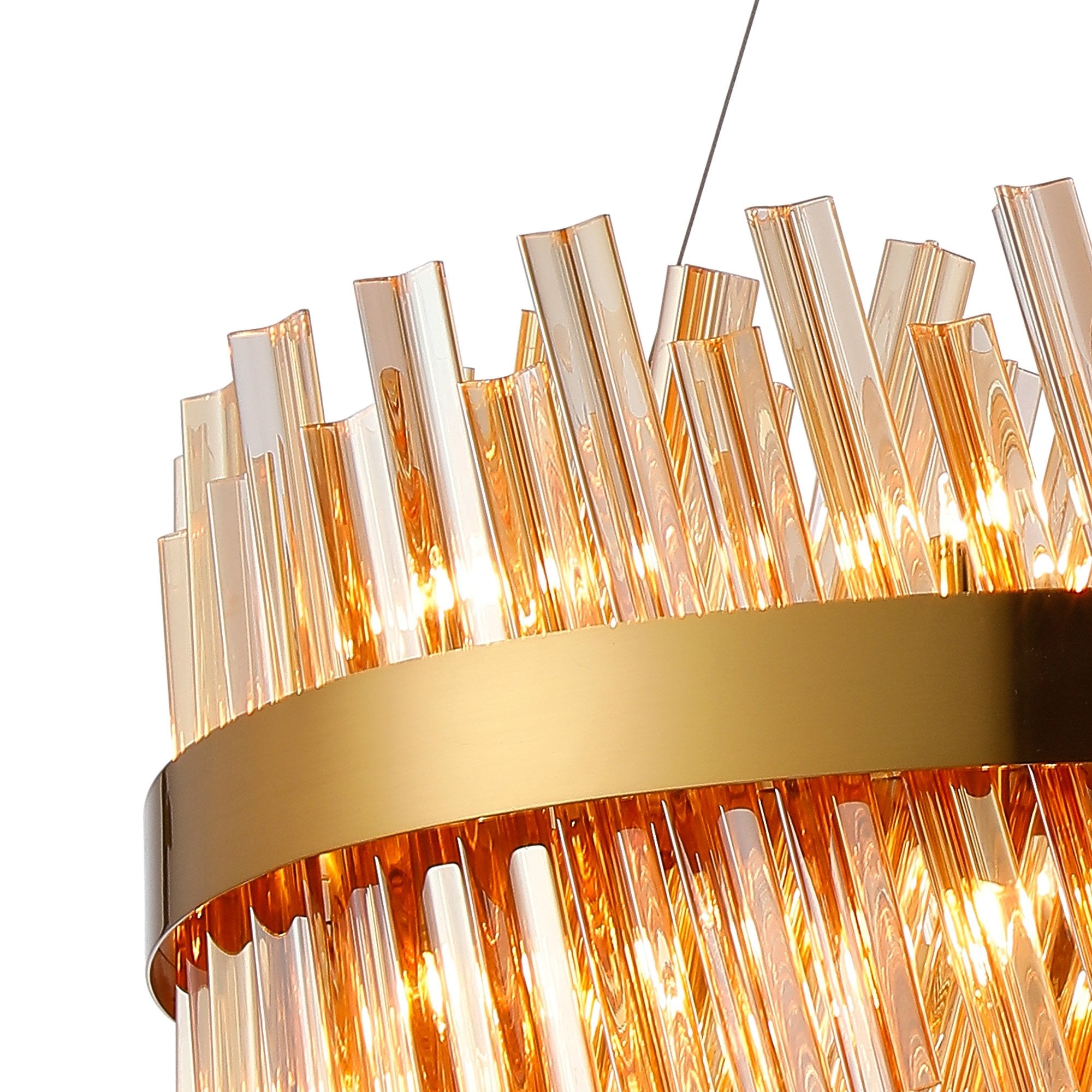 Fabula Farnley 18 Light Round Pendant - Brass & Amber Glass