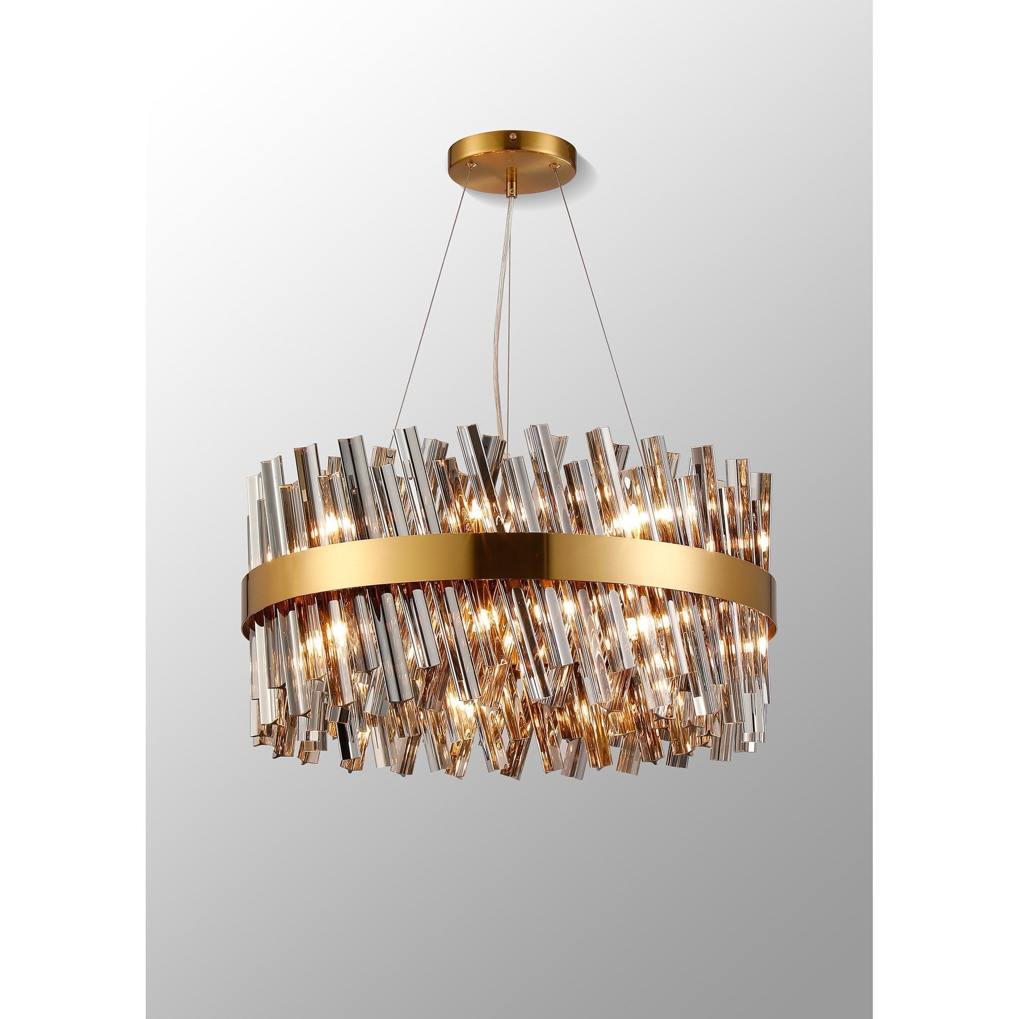 Fabula Farnley 18 Light Round Pendant - Brass & Smoked Glass