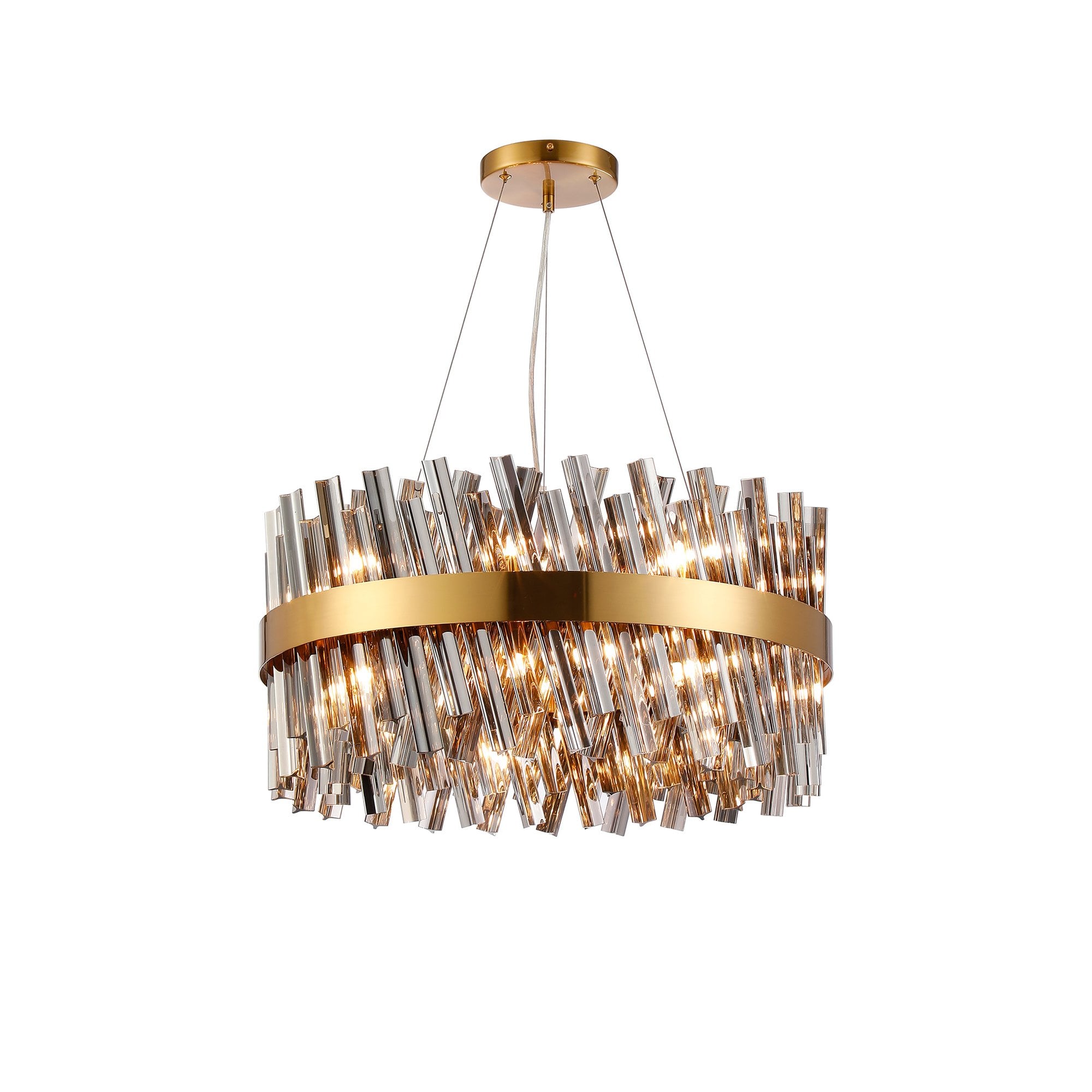 Fabula Farnley 18 Light Round Pendant - Brass & Smoked Glass