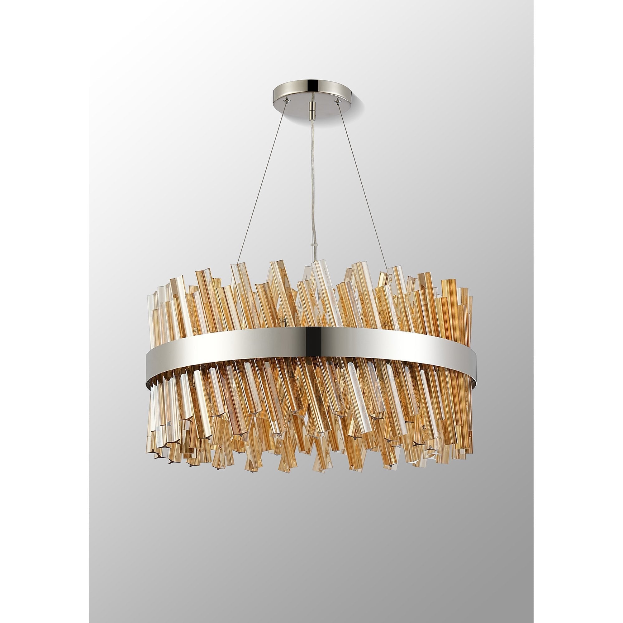 Fabula Farnley 18 Light Round Pendant - Polished Nickel & Amber Glass