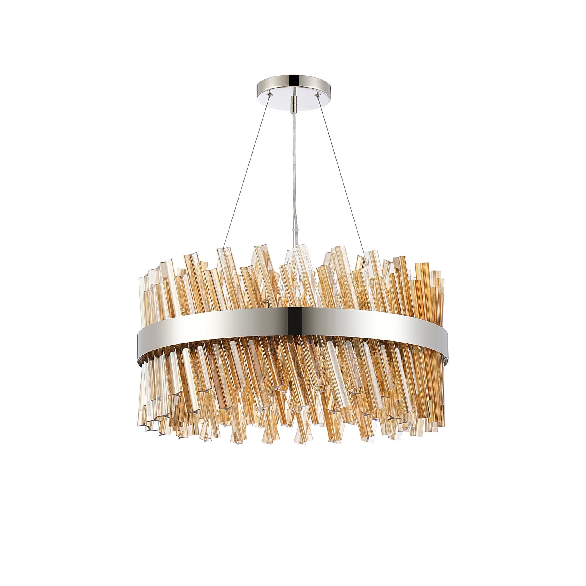 Fabula Farnley 18 Light Round Pendant - Polished Nickel & Amber Glass