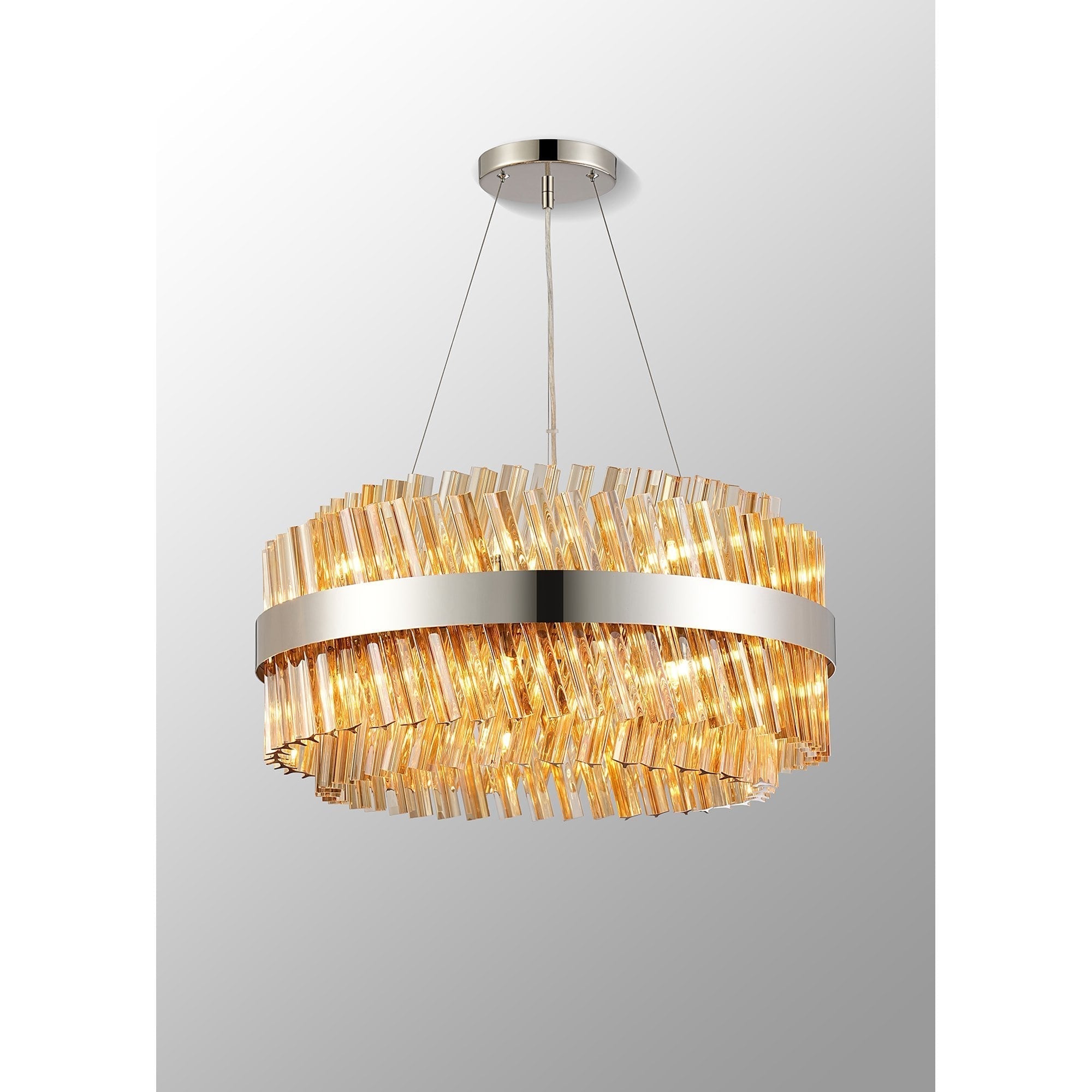 Fabula Farnley 18 Light Round Pendant - Polished Nickel & Amber Glass