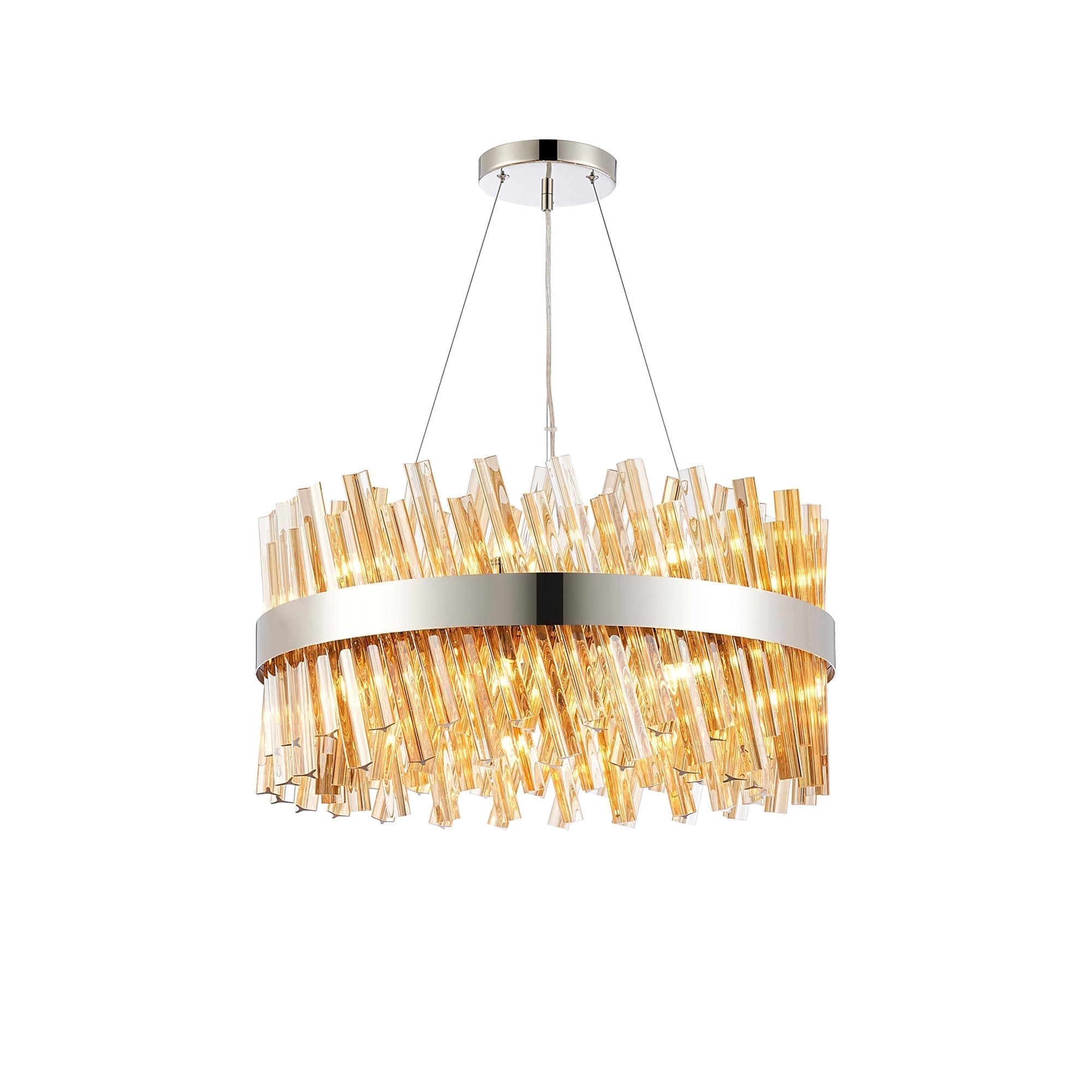 Fabula Farnley 18 Light Round Pendant - Polished Nickel & Amber Glass