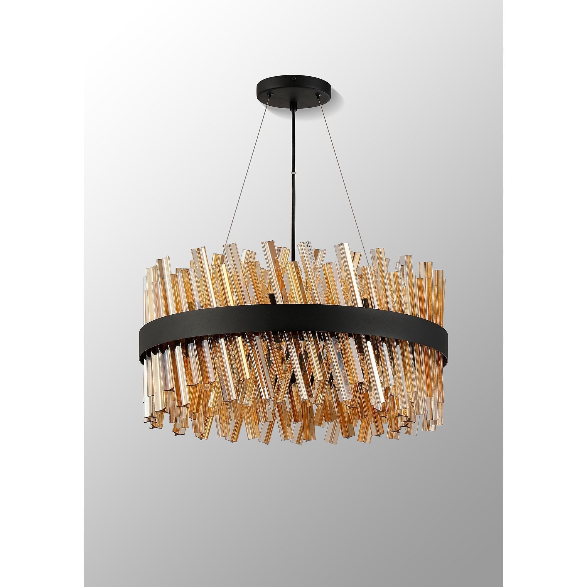 Fabula Farnley 18 Light Round Pendant - Satin Black & Amber Glass