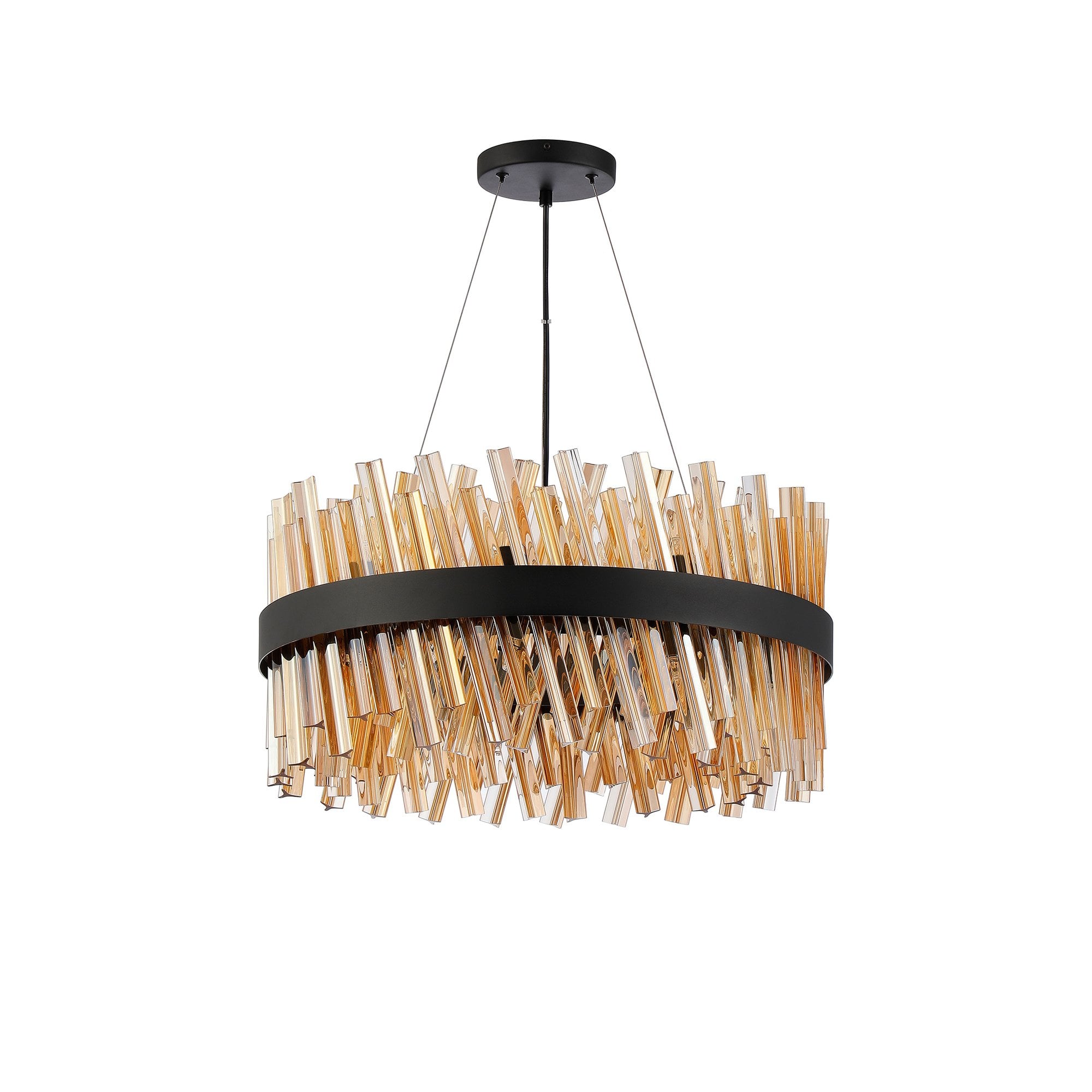 Fabula Farnley 18 Light Round Pendant - Satin Black & Amber Glass