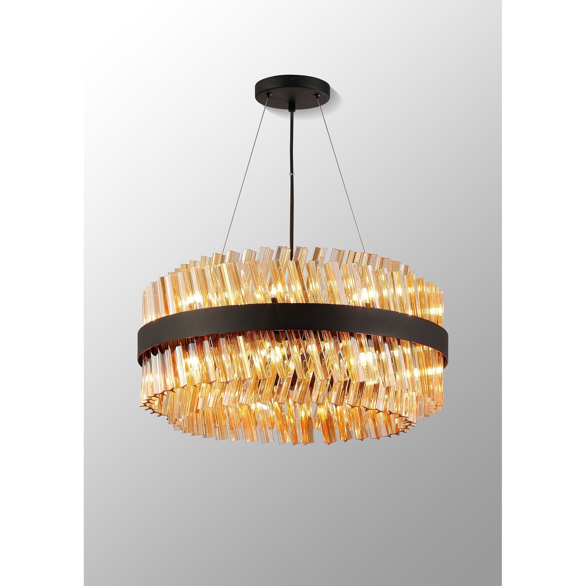 Fabula Farnley 18 Light Round Pendant - Satin Black & Amber Glass