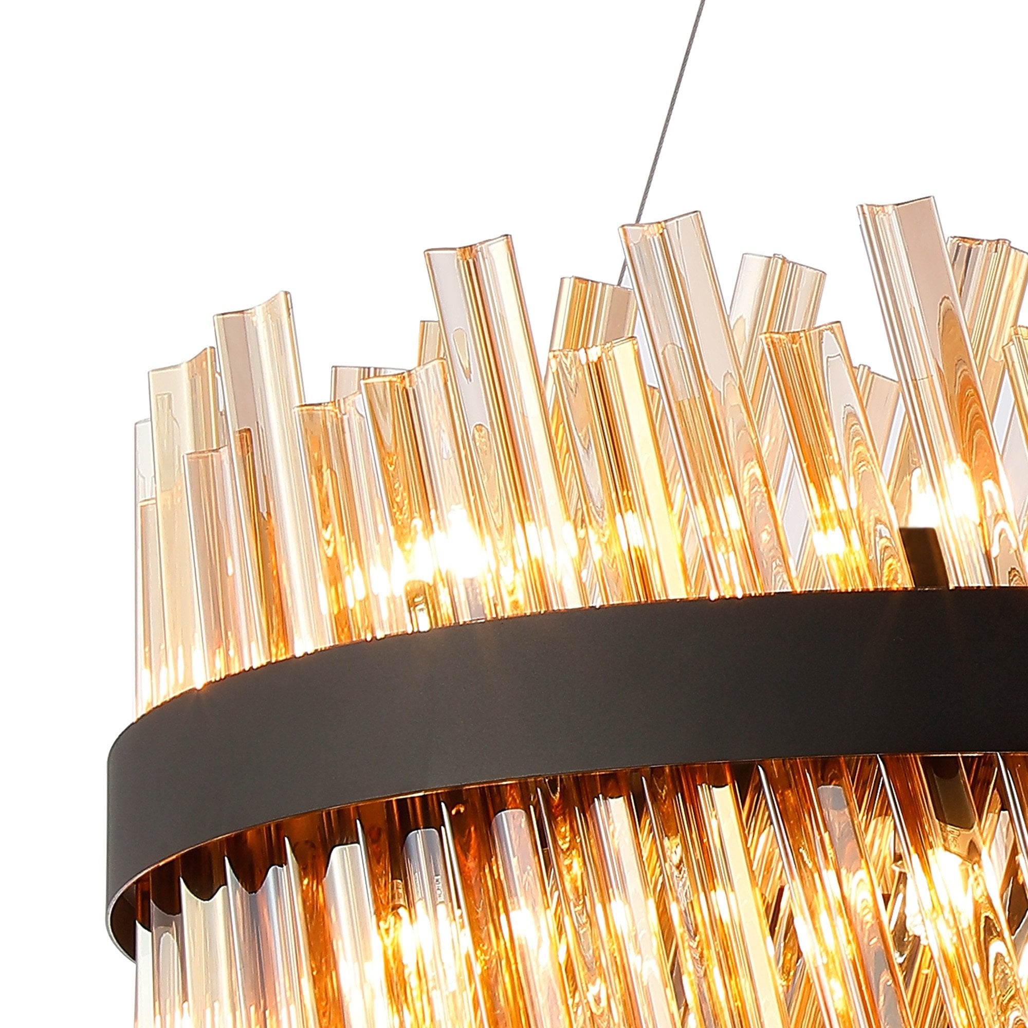 Fabula Farnley 18 Light Round Pendant - Satin Black & Amber Glass