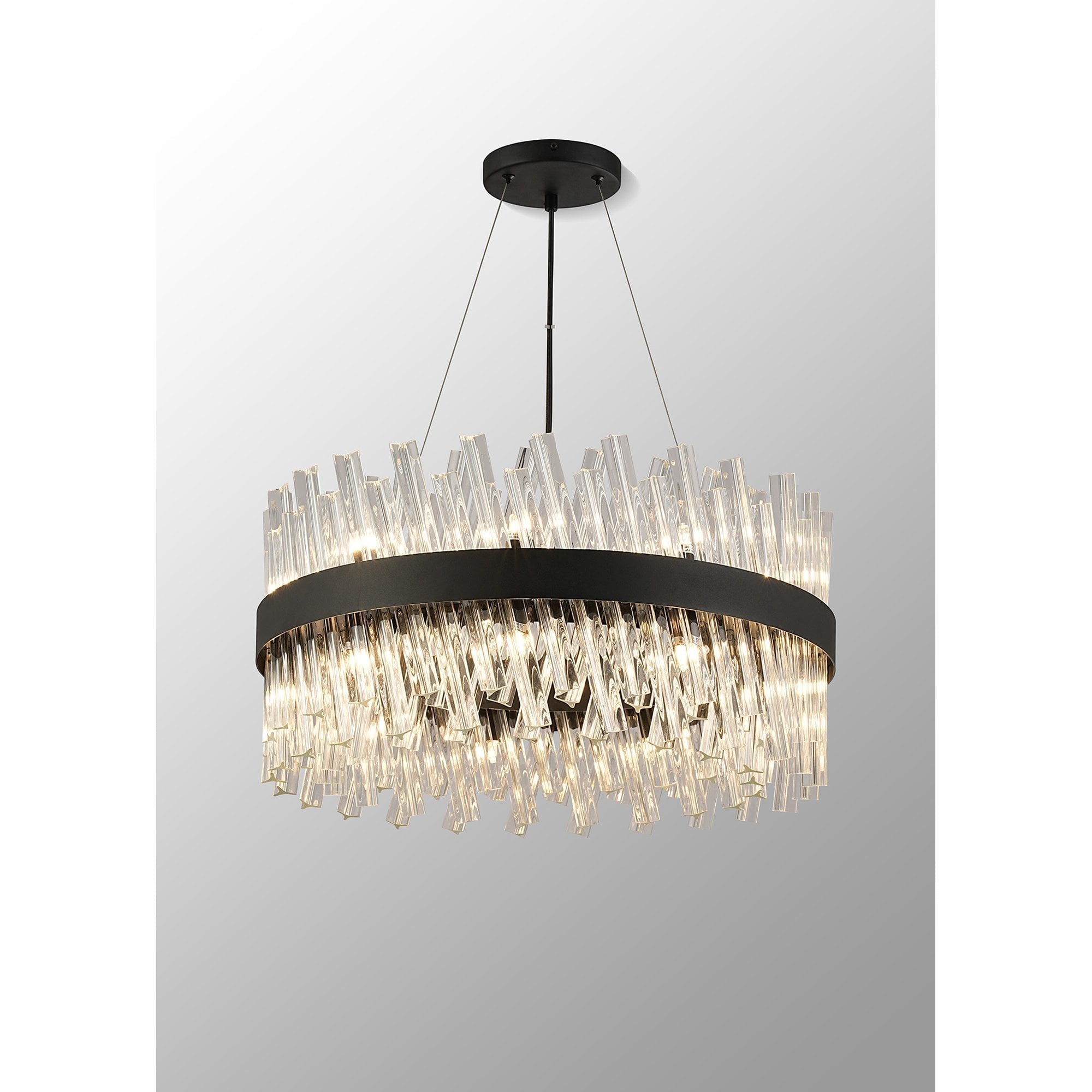 Fabula Farnley 18 Light Round Pendant - Satin Black & Clear Glass