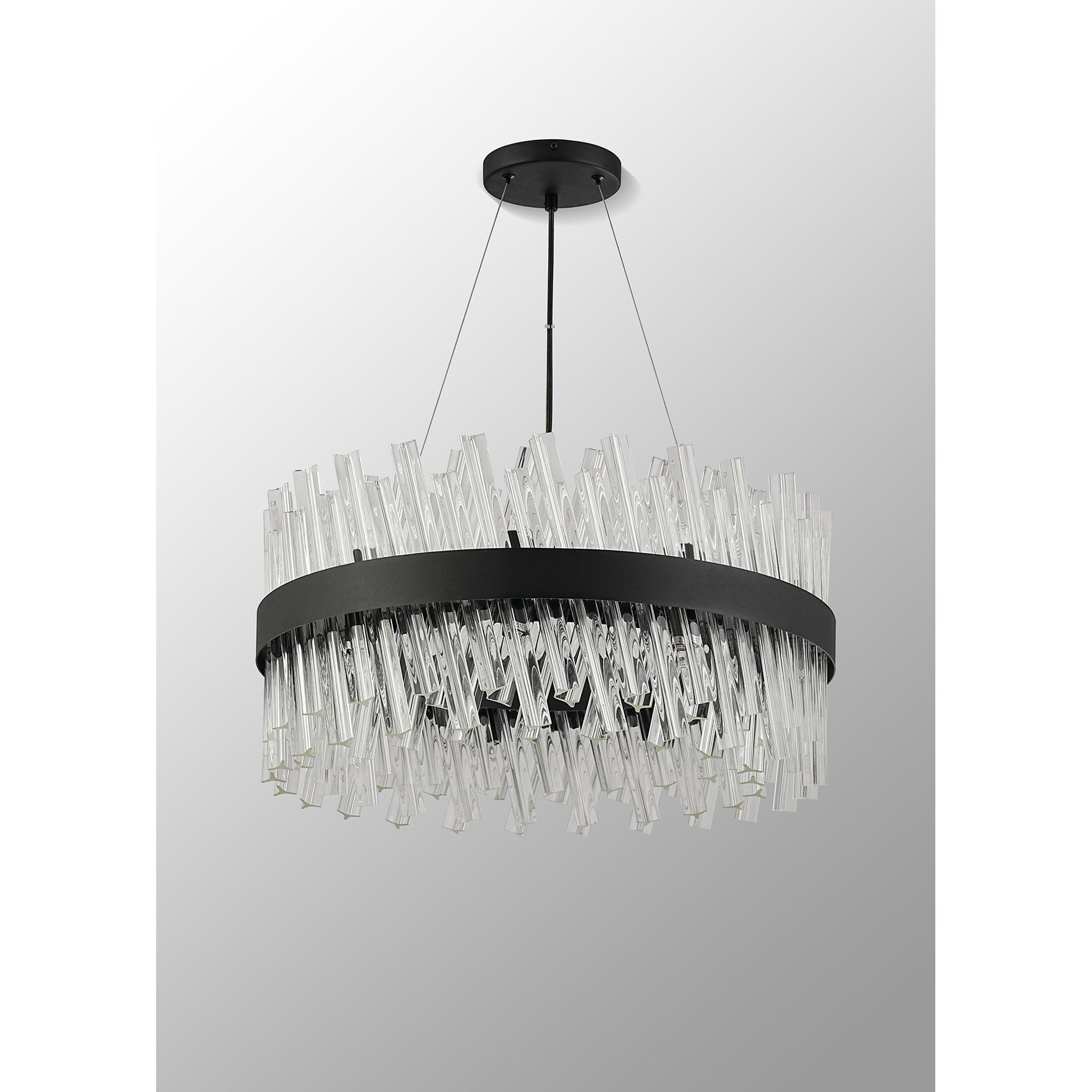 Fabula Farnley 18 Light Round Pendant - Satin Black & Clear Glass