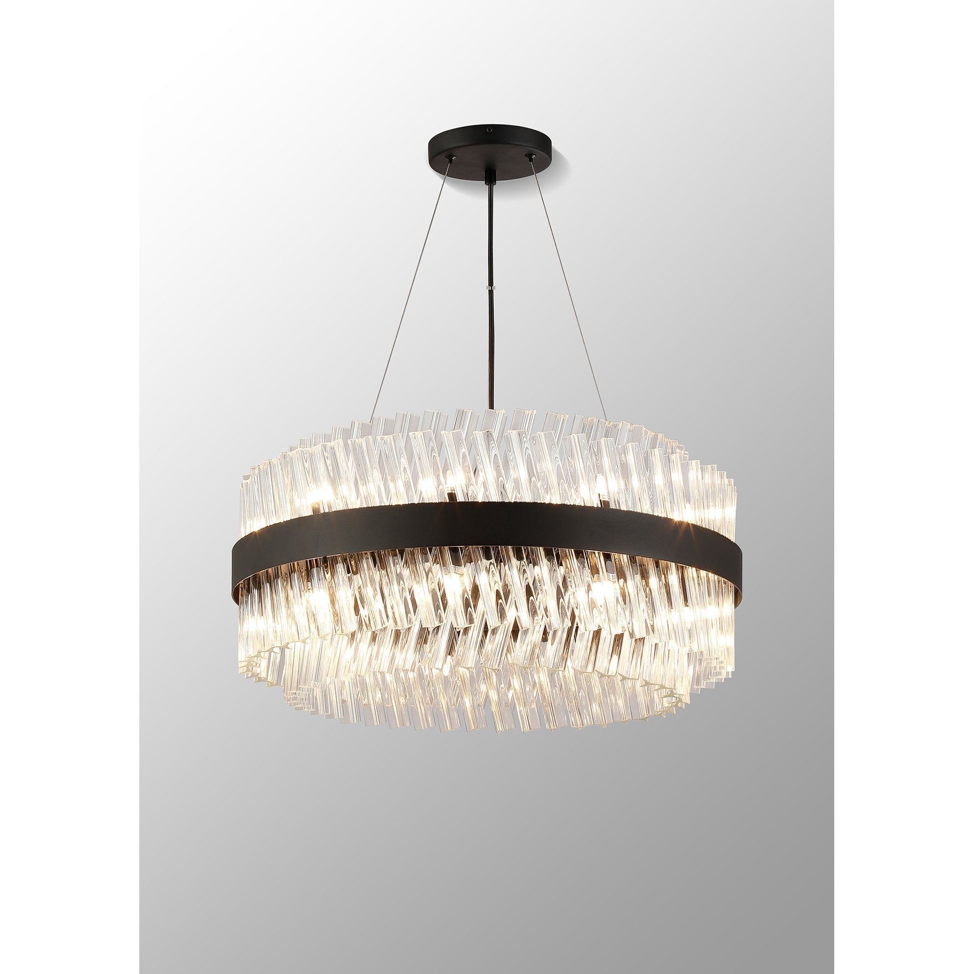 Fabula Farnley 18 Light Round Pendant - Satin Black & Clear Glass