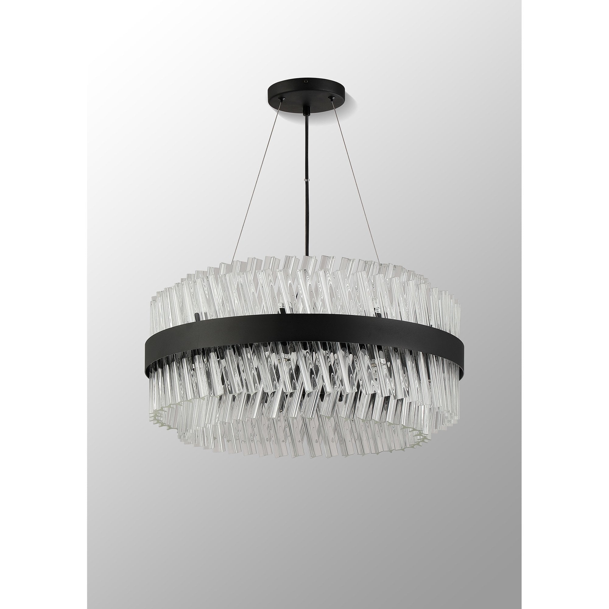 Fabula Farnley 18 Light Round Pendant - Satin Black & Clear Glass