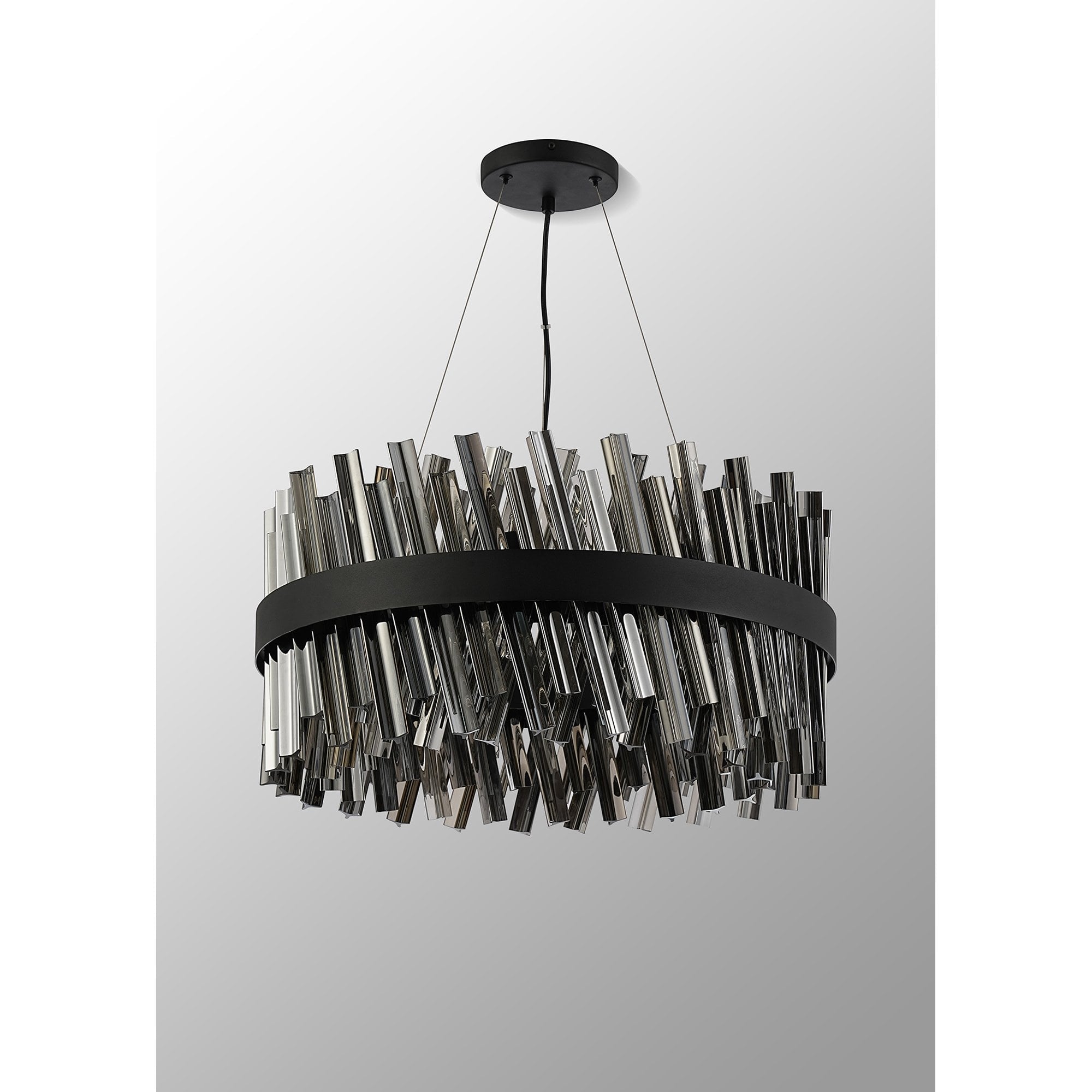 Fabula Farnley 18 Light Round Pendant - Satin Black & Smoked Glass