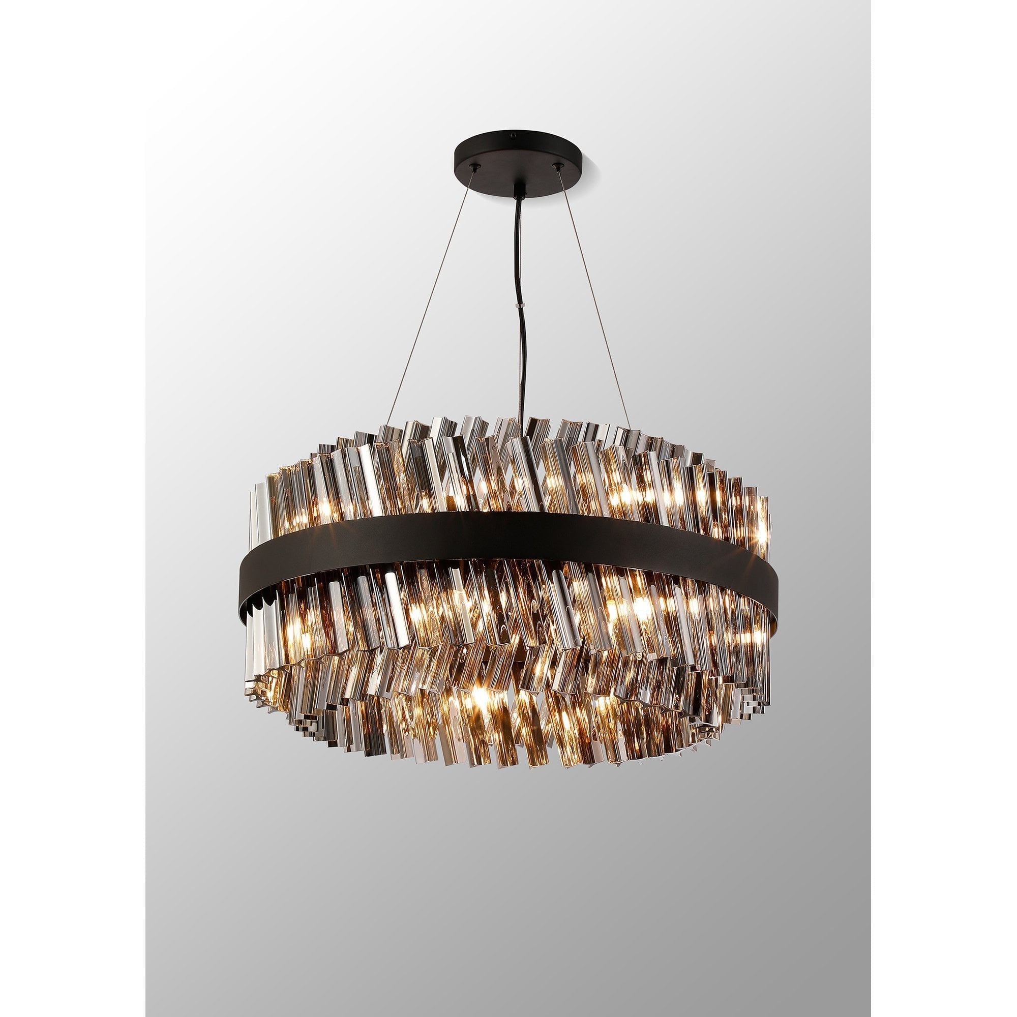 Fabula Farnley 18 Light Round Pendant - Satin Black & Smoked Glass