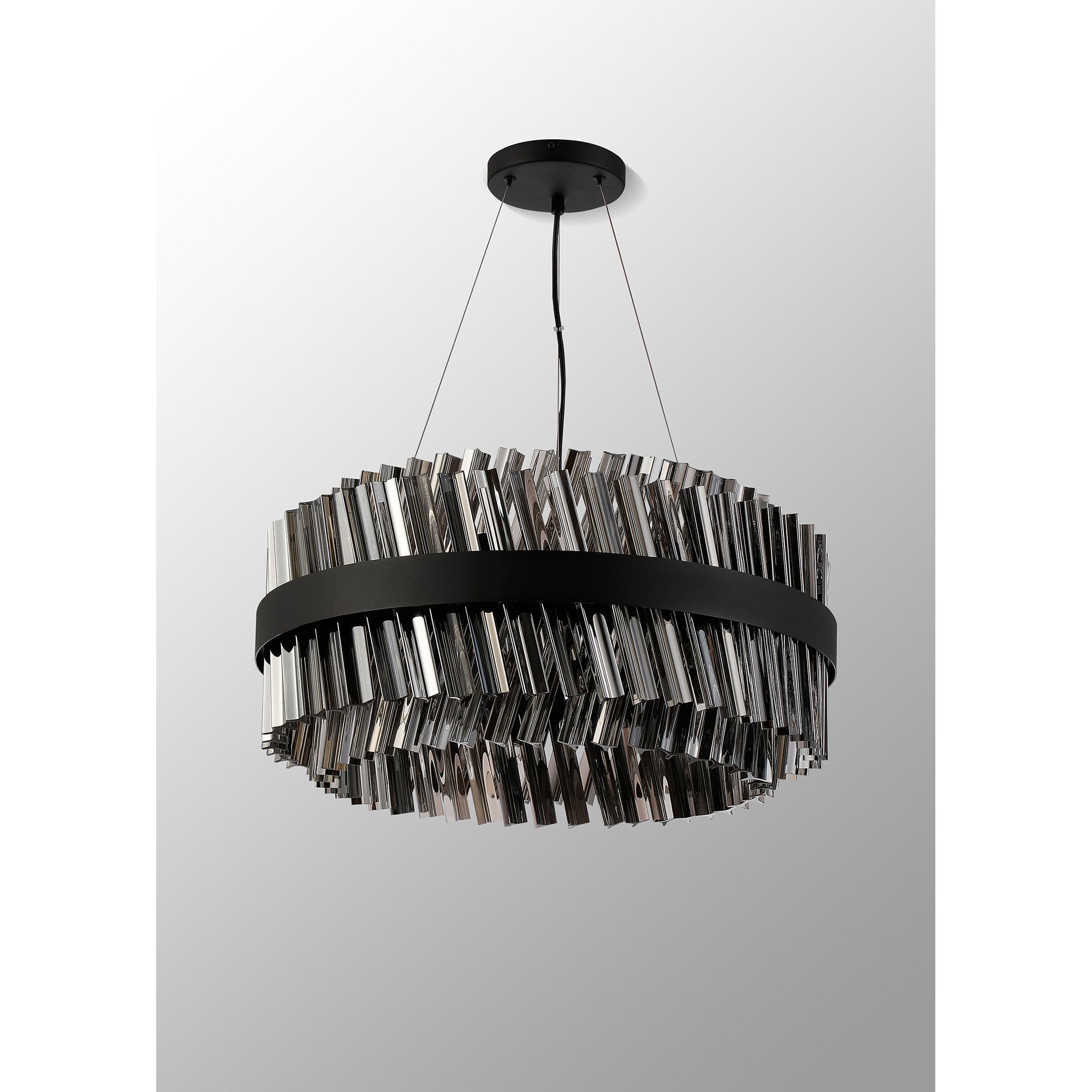 Fabula Farnley 18 Light Round Pendant - Satin Black & Smoked Glass