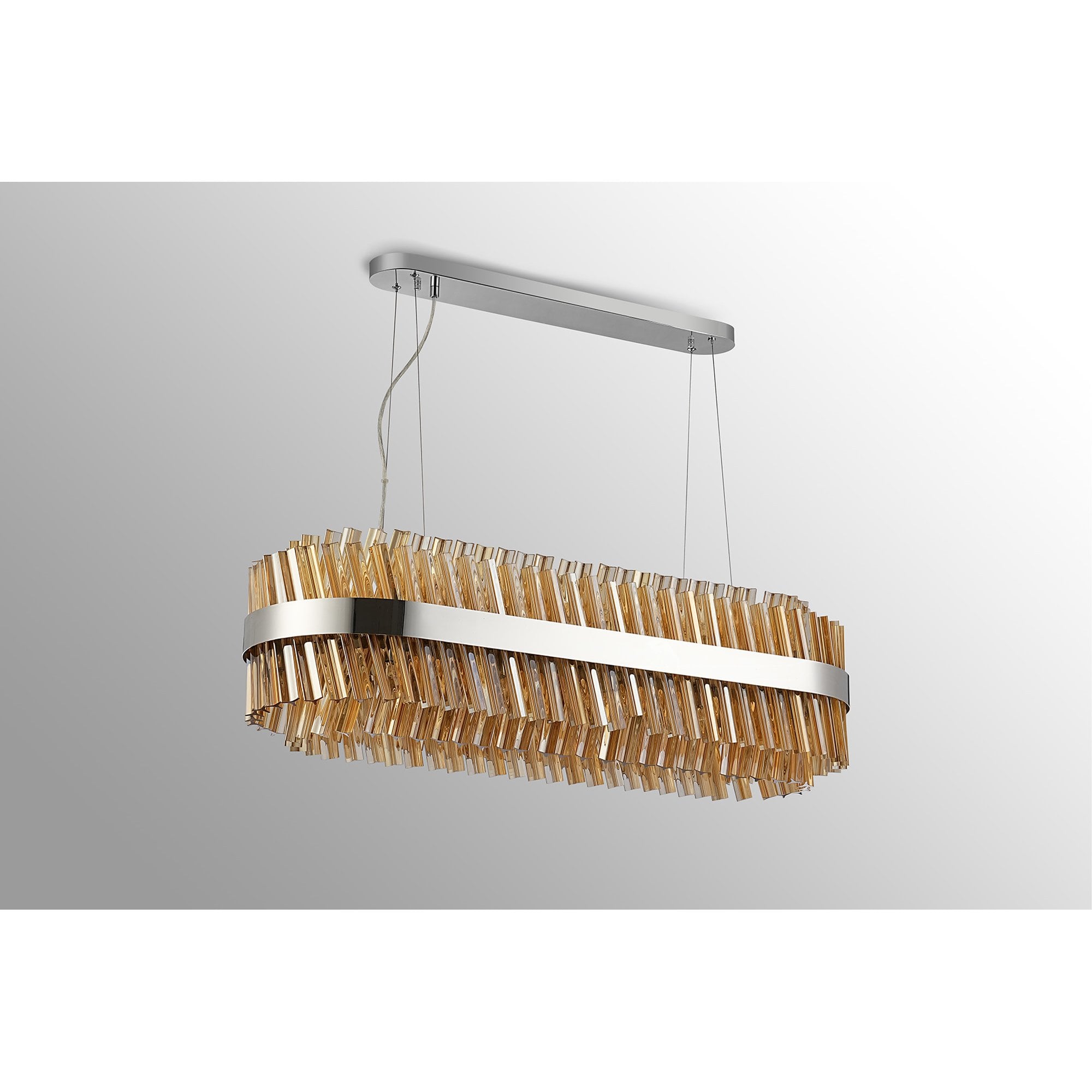 Fabula Farnley 24 Light Oblong Pendant - Polished Nickel & Amber Glass