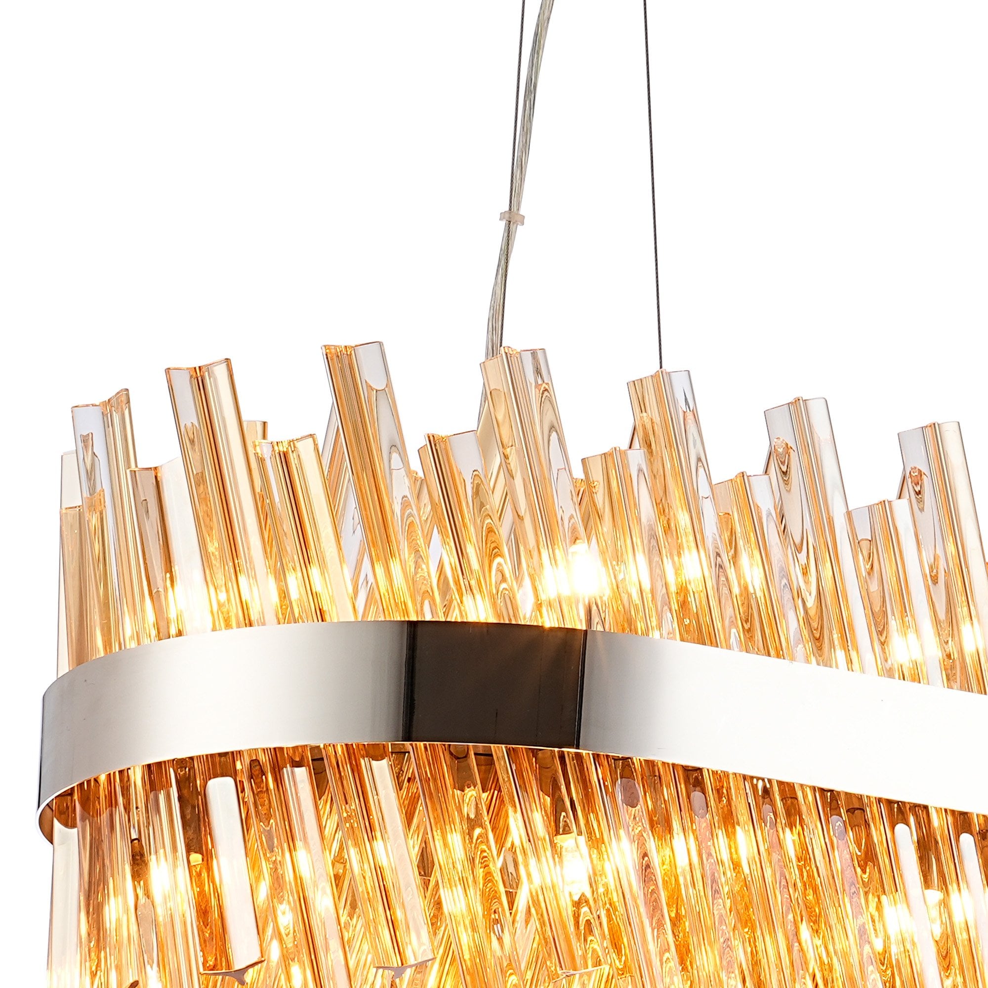 Fabula Farnley 24 Light Oblong Pendant - Polished Nickel & Amber Glass