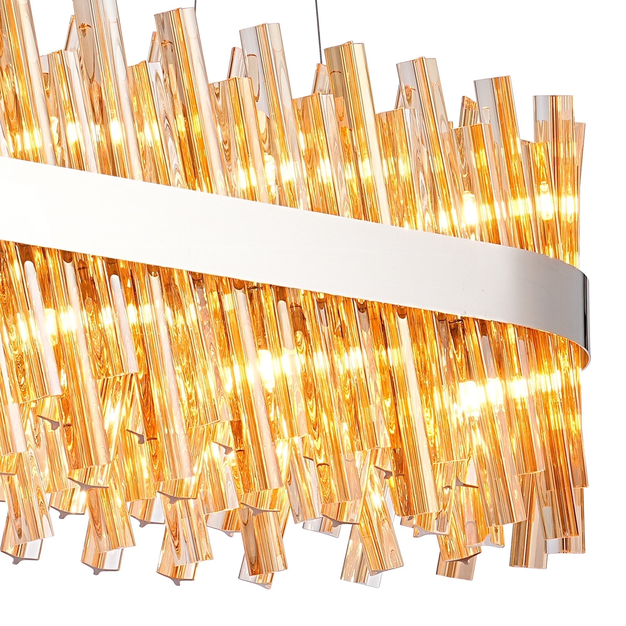 Fabula Farnley 24 Light Oblong Pendant - Polished Nickel & Amber Glass