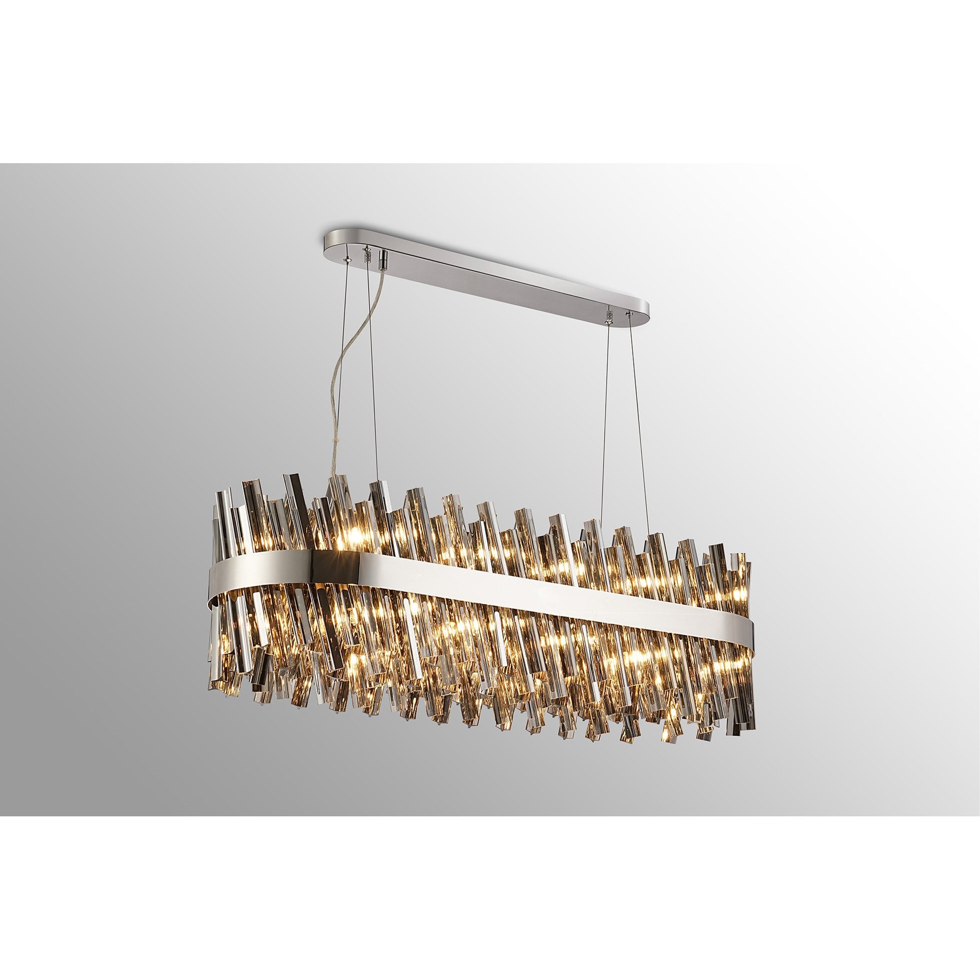 Fabula Farnley 24 Light Oblong Pendant - Polished Nickel & Smoked Glass