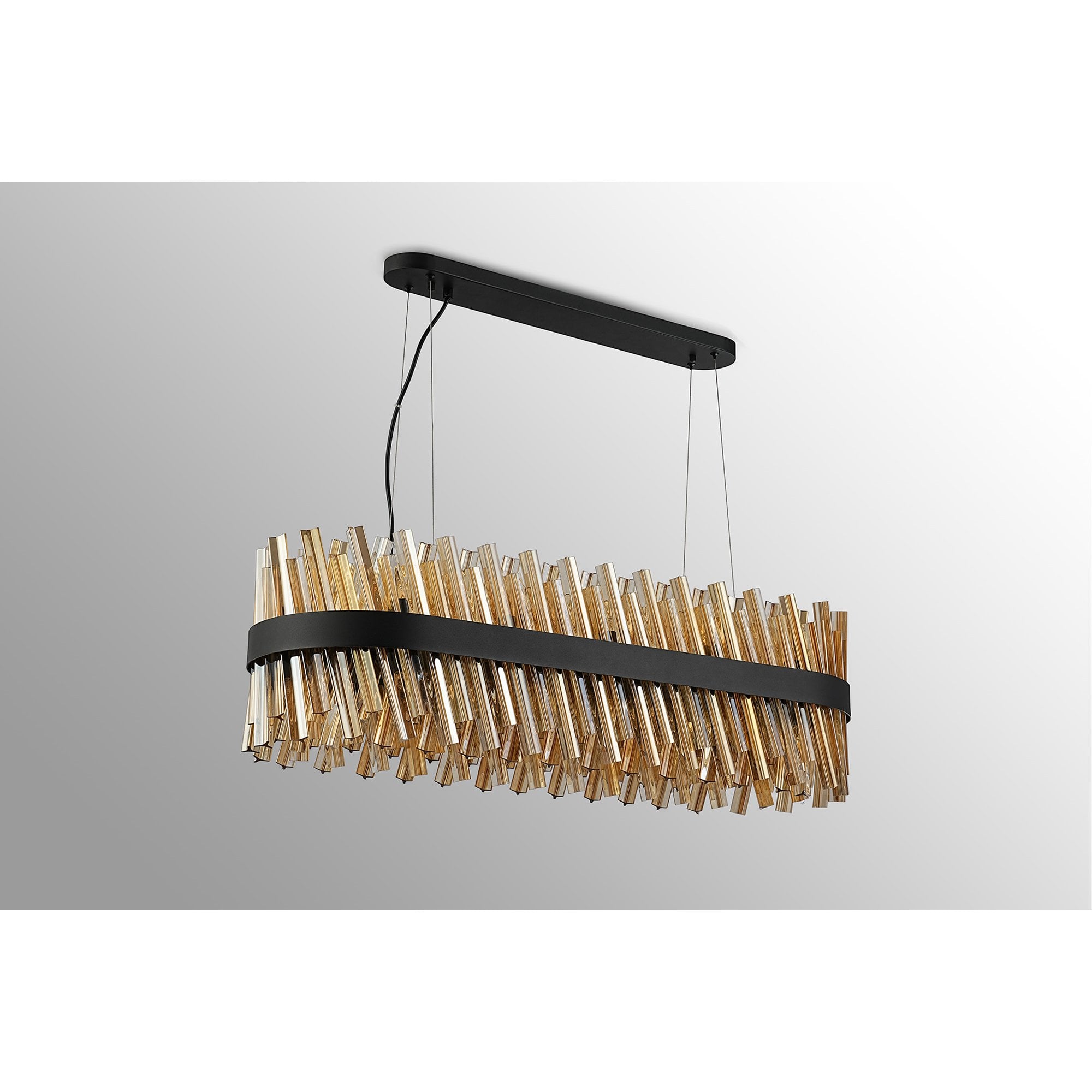 Fabula Farnley 24 Light Oblong Pendant - Satin Black & Amber Glass