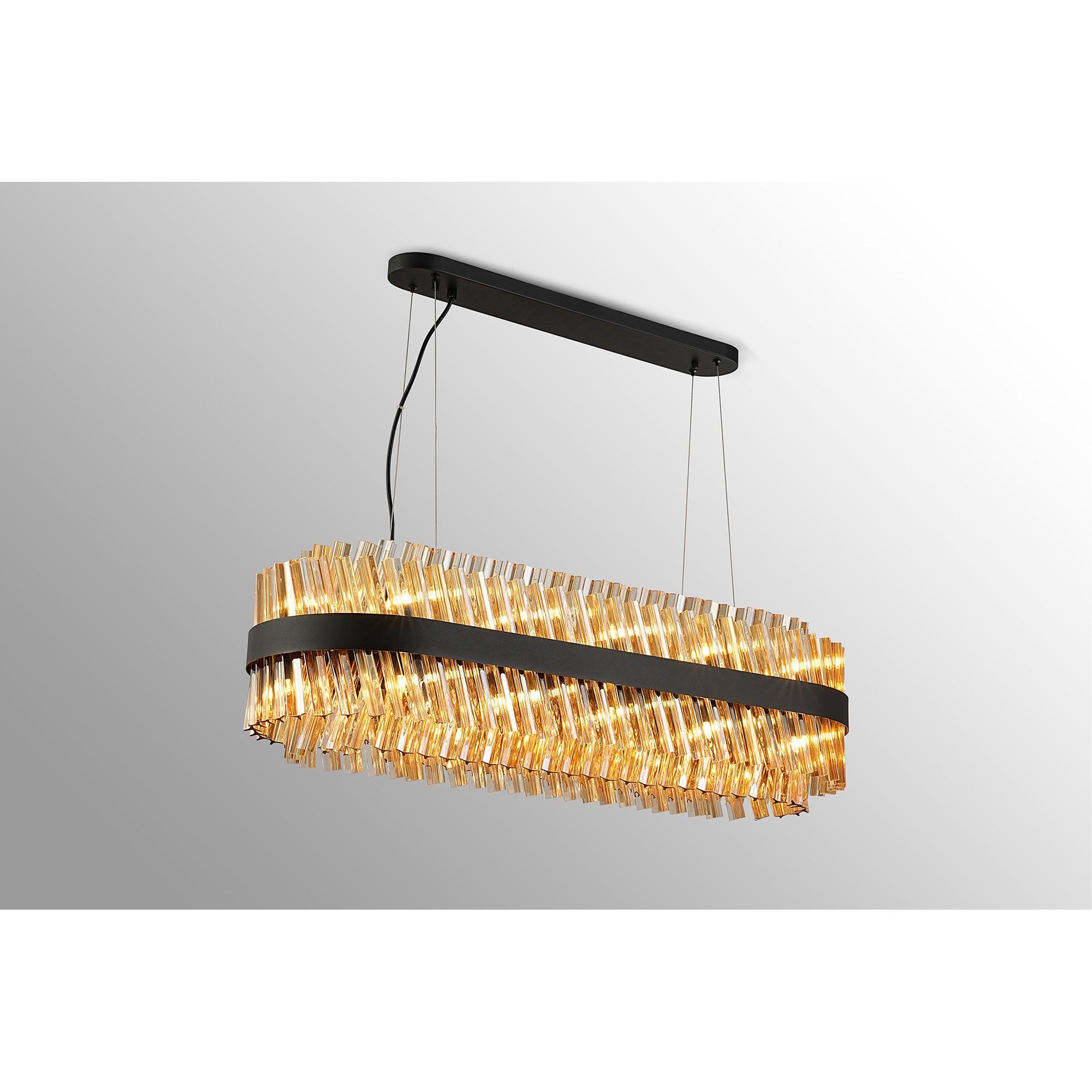 Fabula Farnley 24 Light Oblong Pendant - Satin Black & Amber Glass