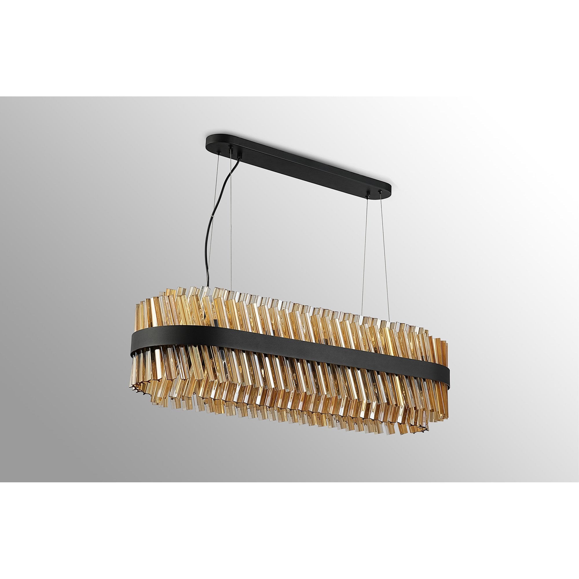 Fabula Farnley 24 Light Oblong Pendant - Satin Black & Amber Glass