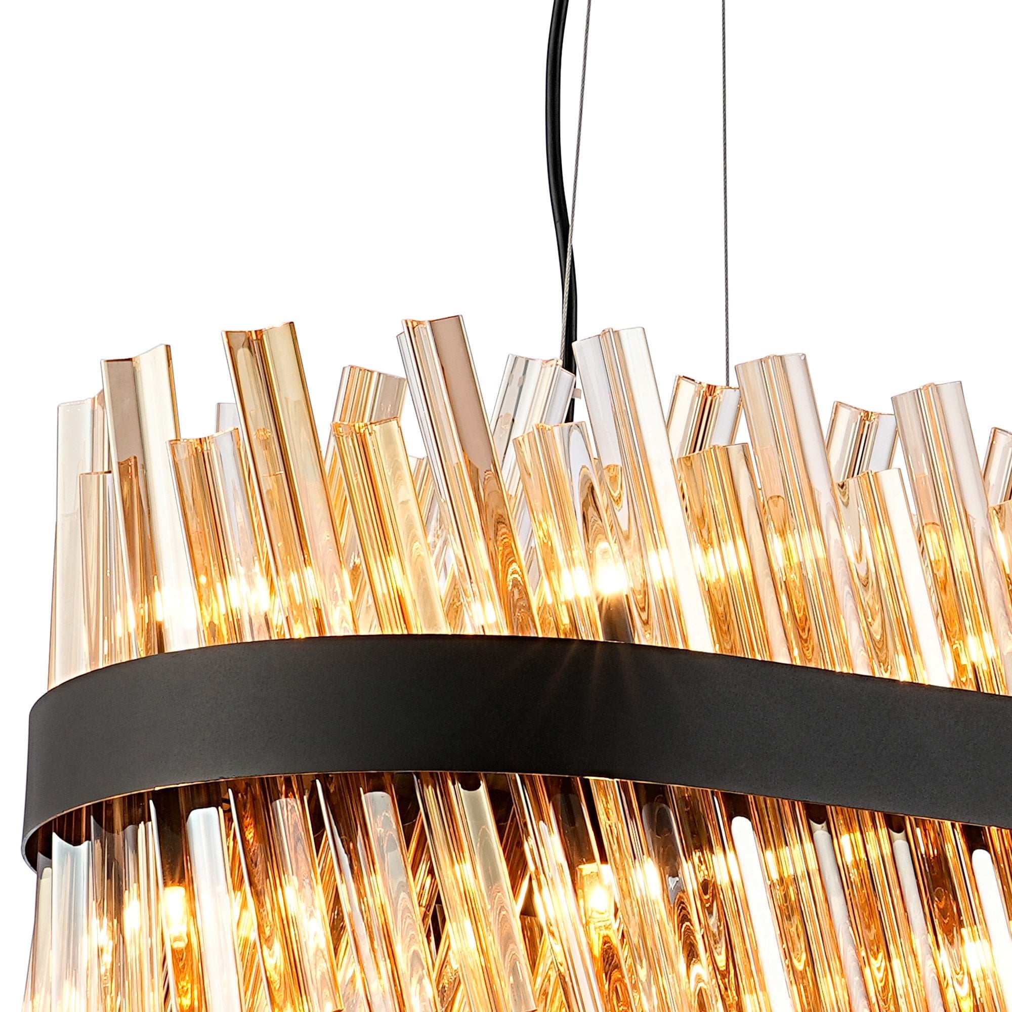 Fabula Farnley 24 Light Oblong Pendant - Satin Black & Amber Glass