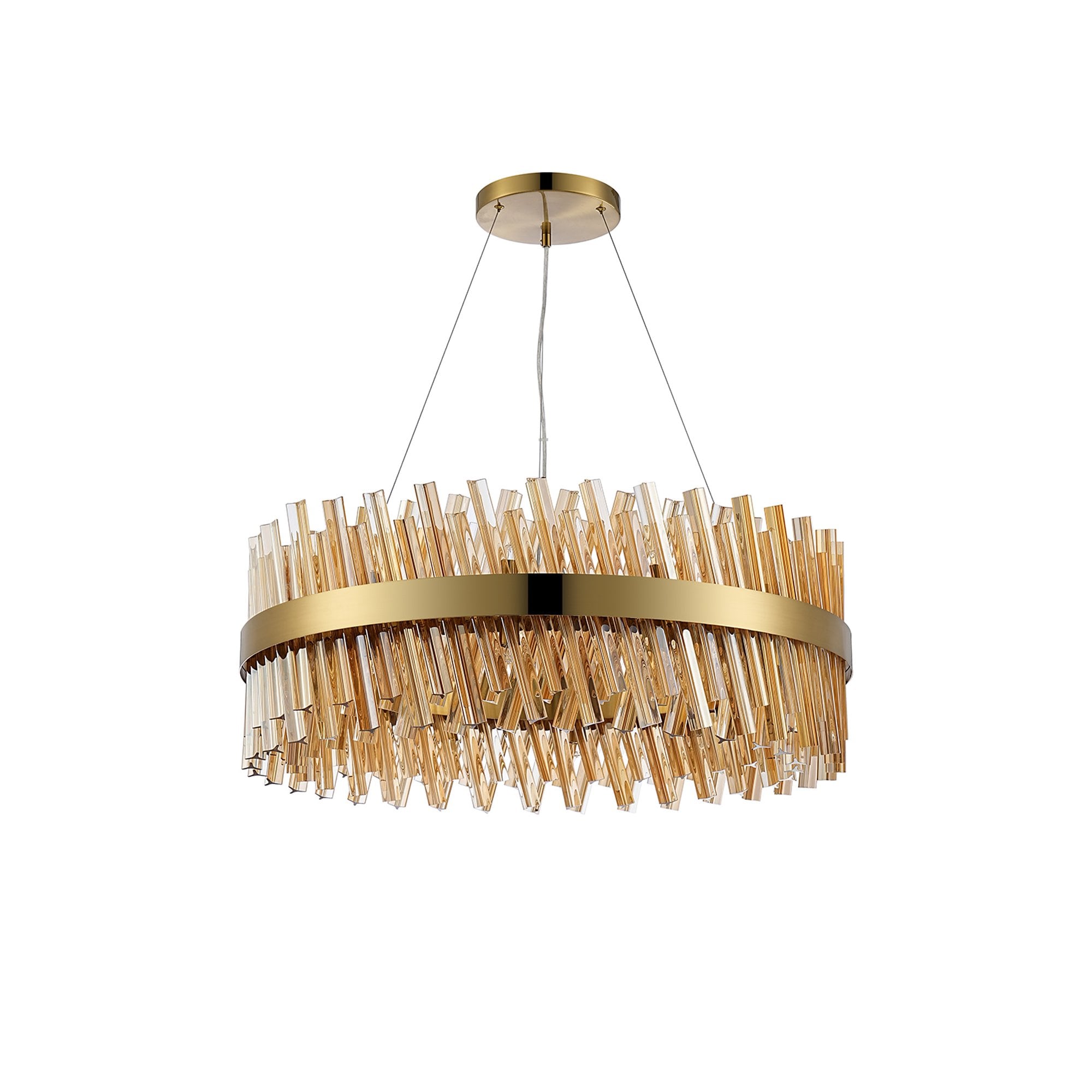 Fabula Farnley 24 Light Round Pendant - Brass & Amber Glass