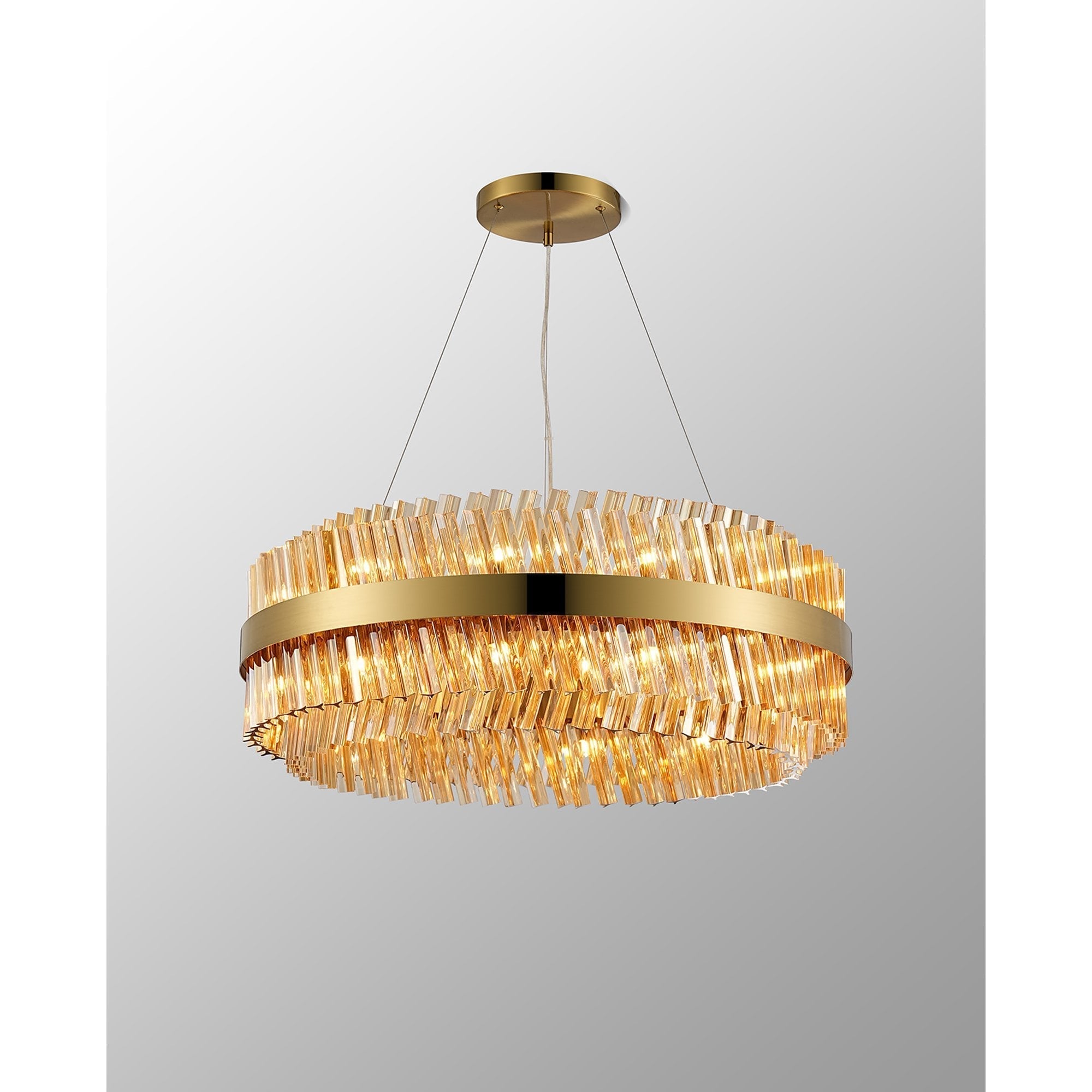 Fabula Farnley 24 Light Round Pendant - Brass & Amber Glass