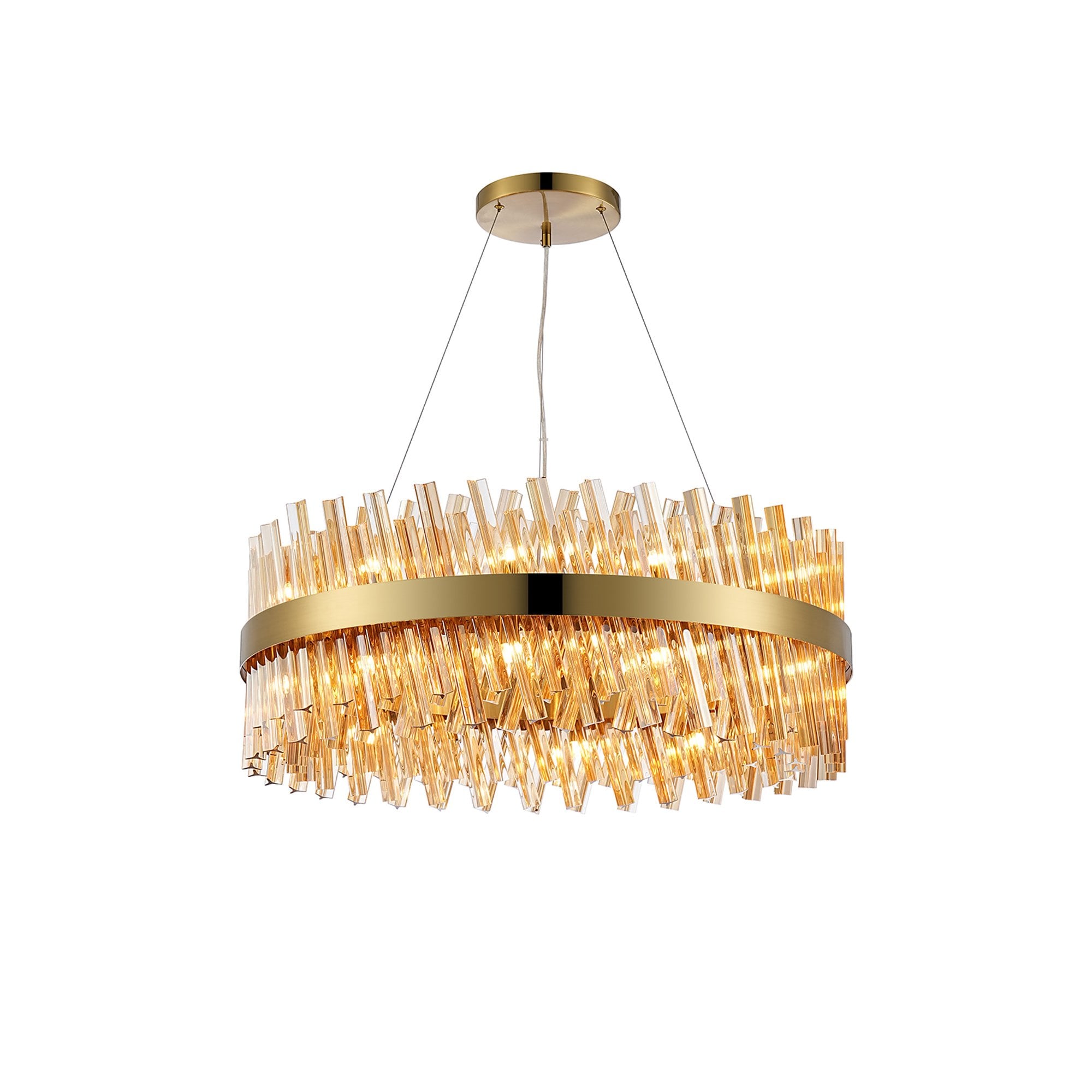 Fabula Farnley 24 Light Round Pendant - Brass & Amber Glass