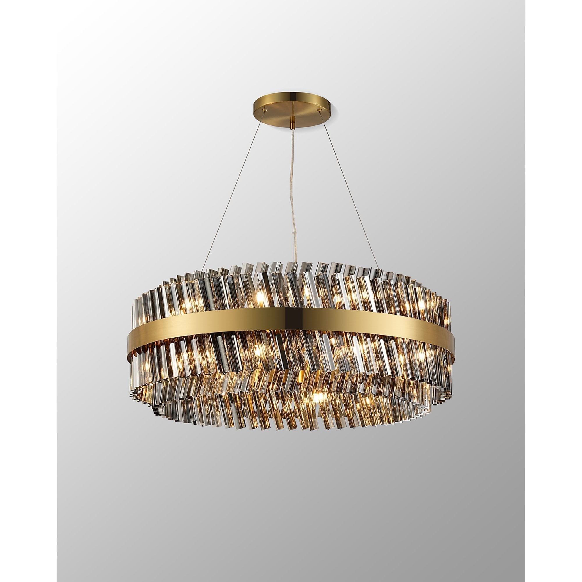 Fabula Farnley 24 Light Round Pendant - Brass & Smoked Glass