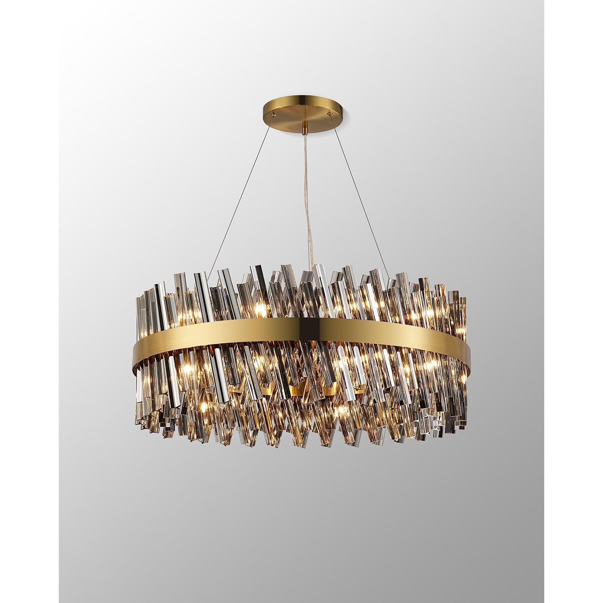 Fabula Farnley 24 Light Round Pendant - Brass & Smoked Glass
