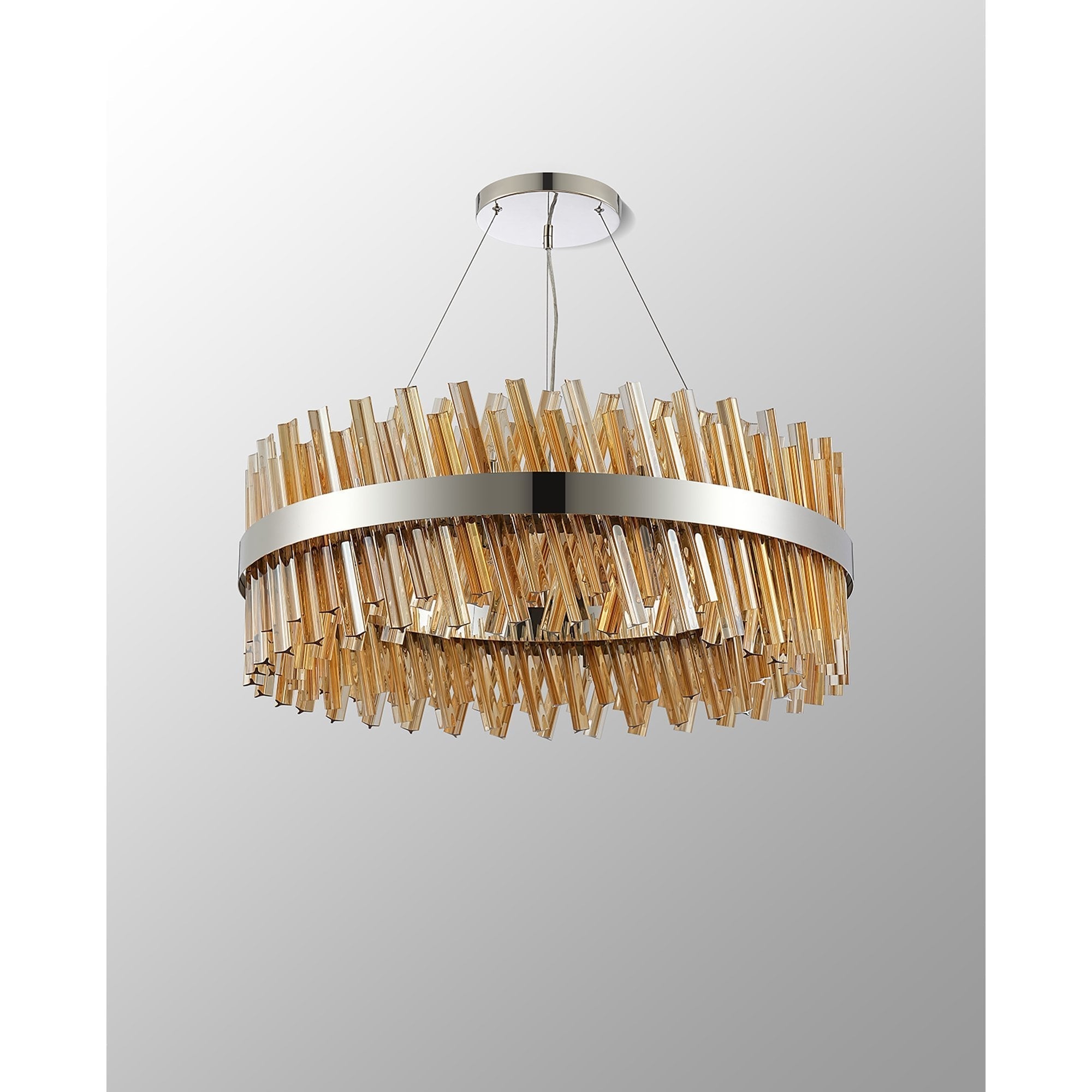 Fabula Farnley 24 Light Round Pendant - Polished Nickel & Amber Glass
