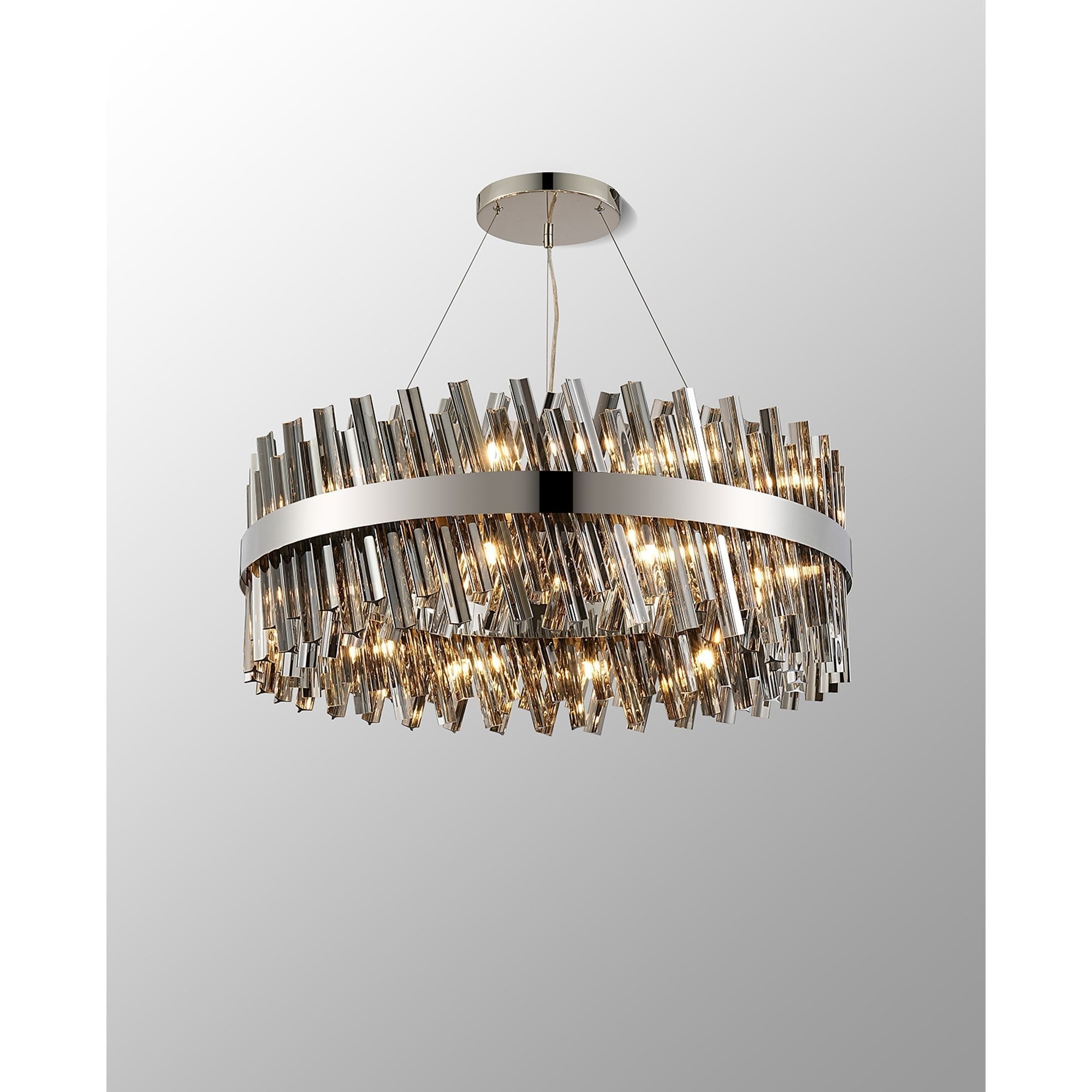Fabula Farnley 24 Light Round Pendant - Polished Nickel & Smoked Glass