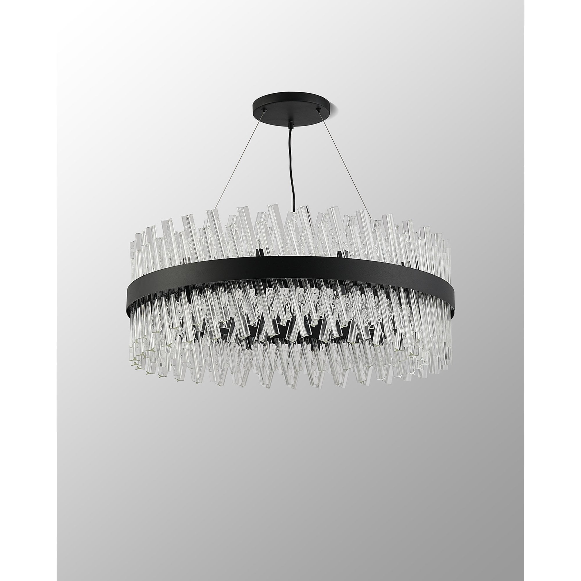 Fabula Farnley 24 Light Round Pendant - Satin Black & Clear Glass