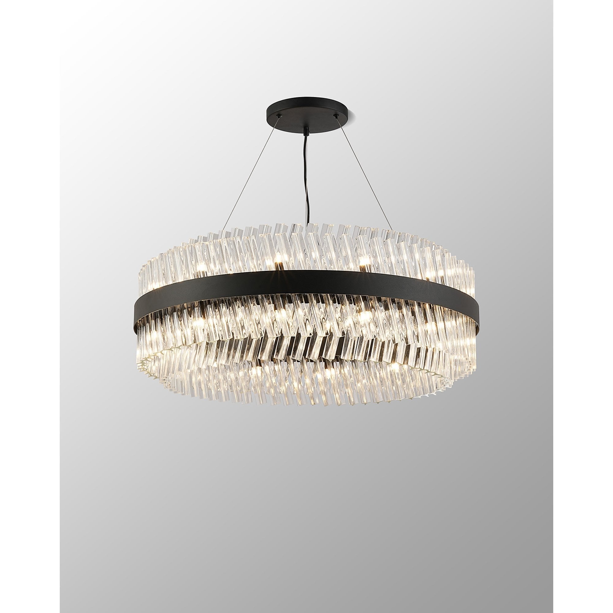 Fabula Farnley 24 Light Round Pendant - Satin Black & Clear Glass