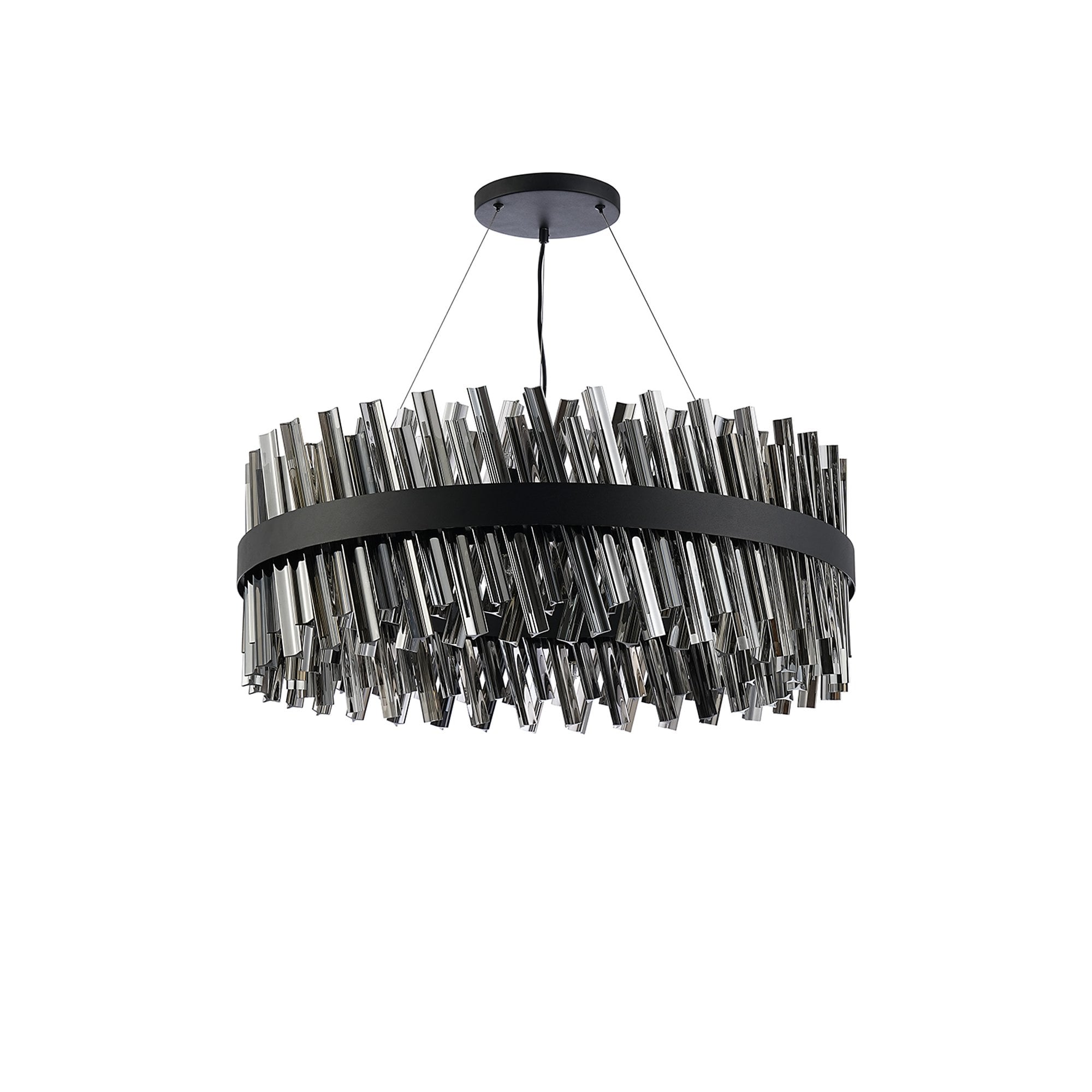 Fabula Farnley 24 Light Round Pendant - Satin Black & Smoked Glass