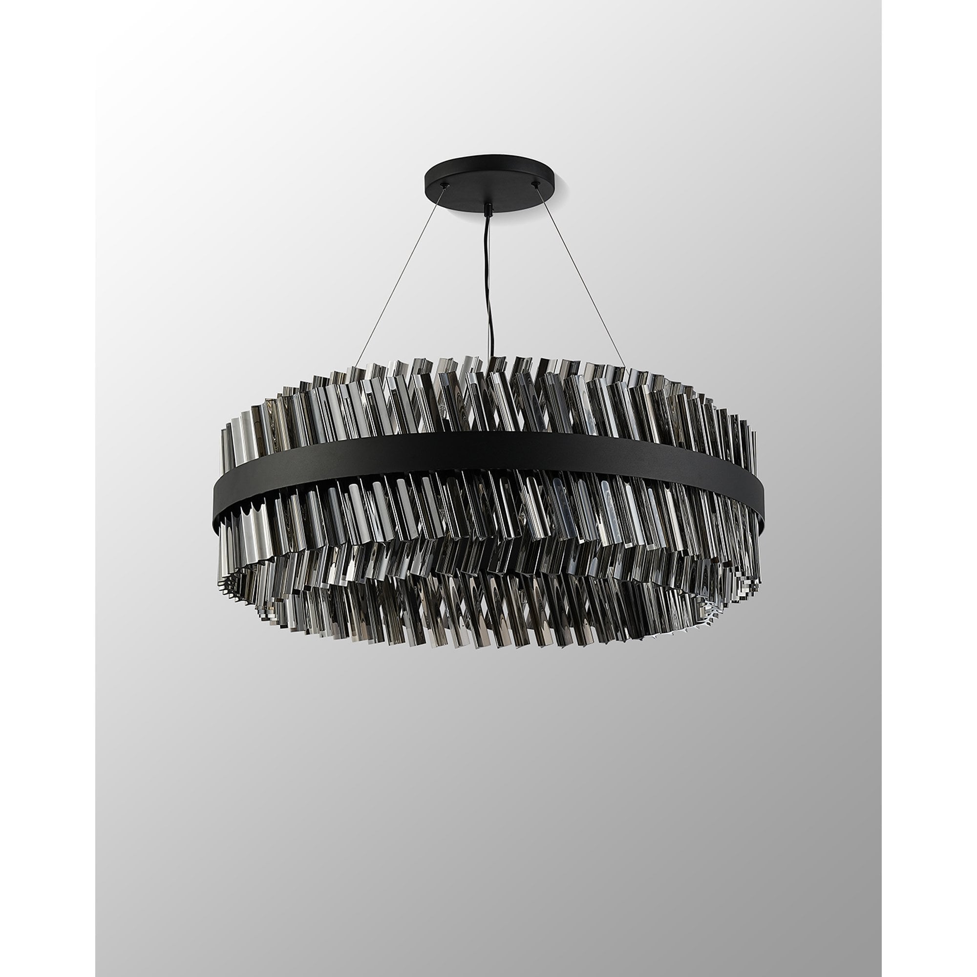 Fabula Farnley 24 Light Round Pendant - Satin Black & Smoked Glass