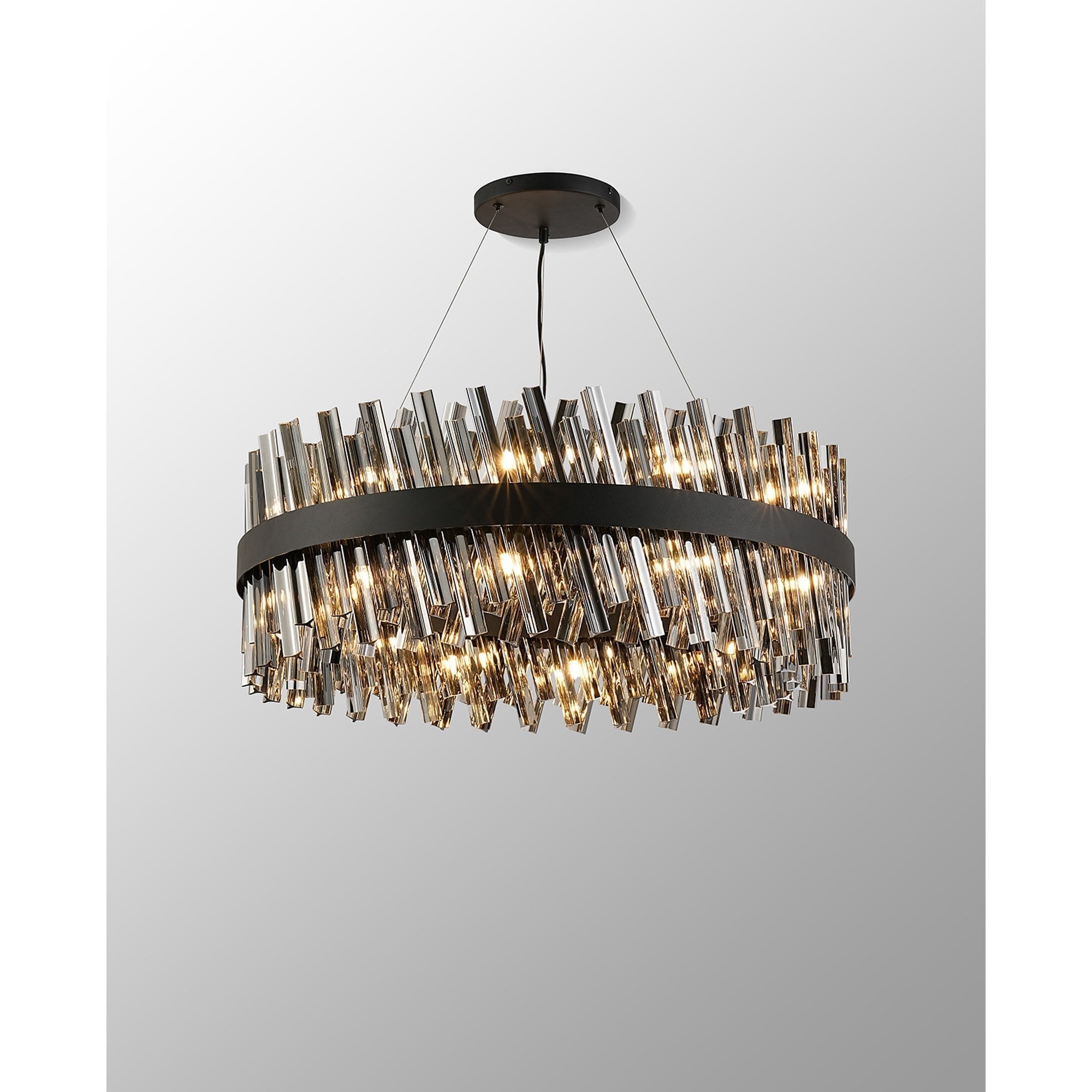 Fabula Farnley 24 Light Round Pendant - Satin Black & Smoked Glass