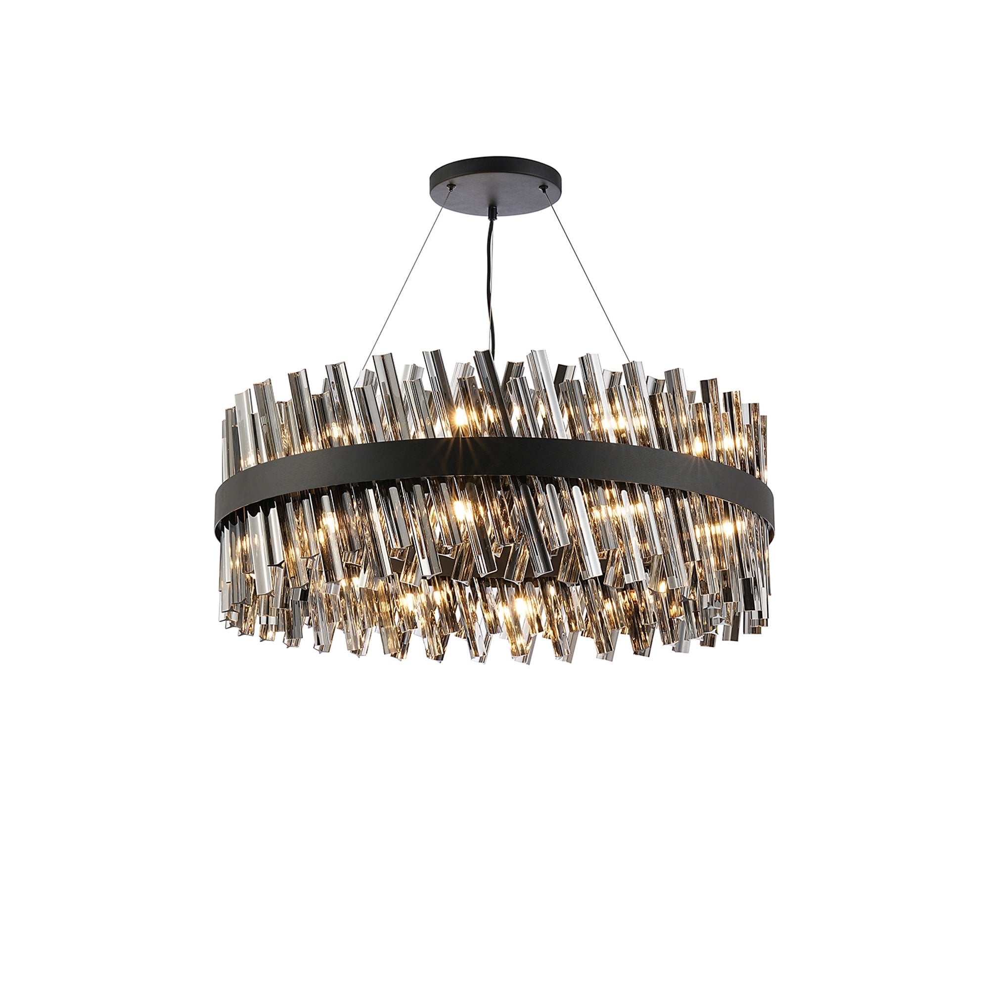 Fabula Farnley 24 Light Round Pendant - Satin Black & Smoked Glass