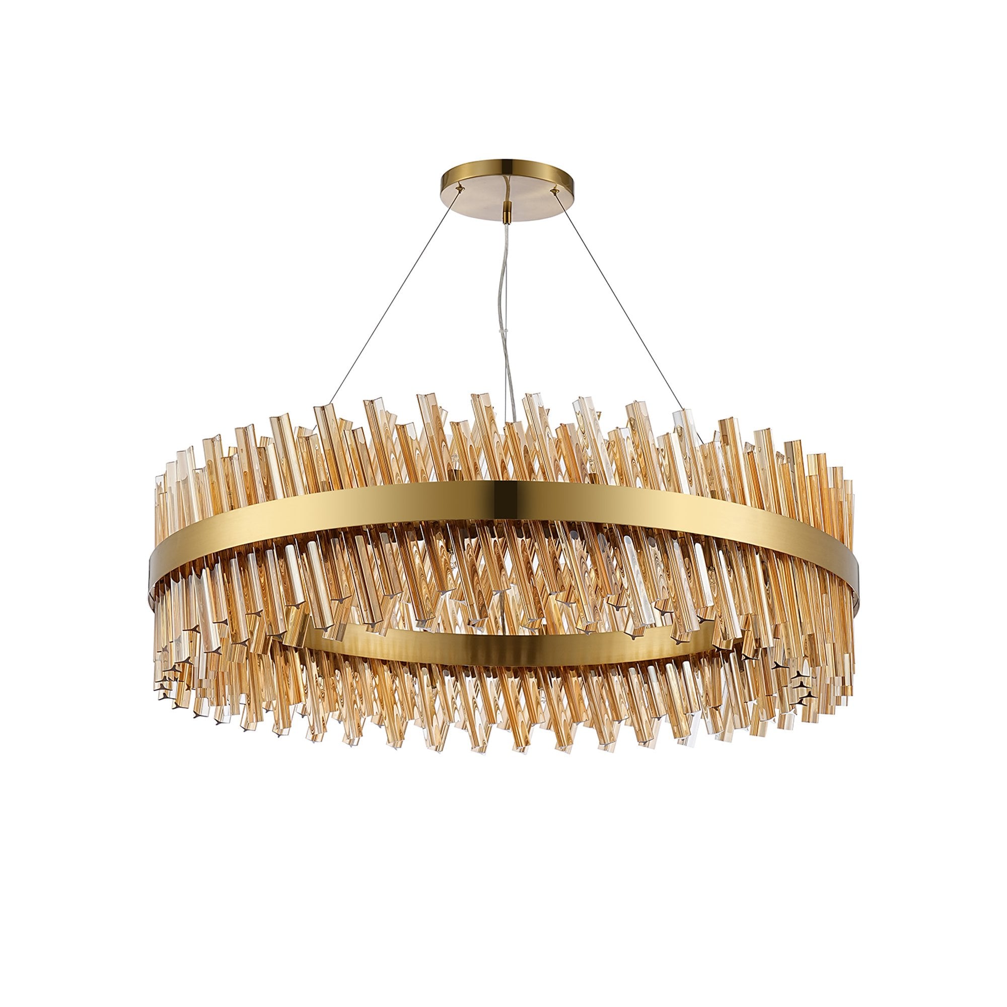 Fabula Farnley 32 Light Round Pendant - Brass & Amber Glass