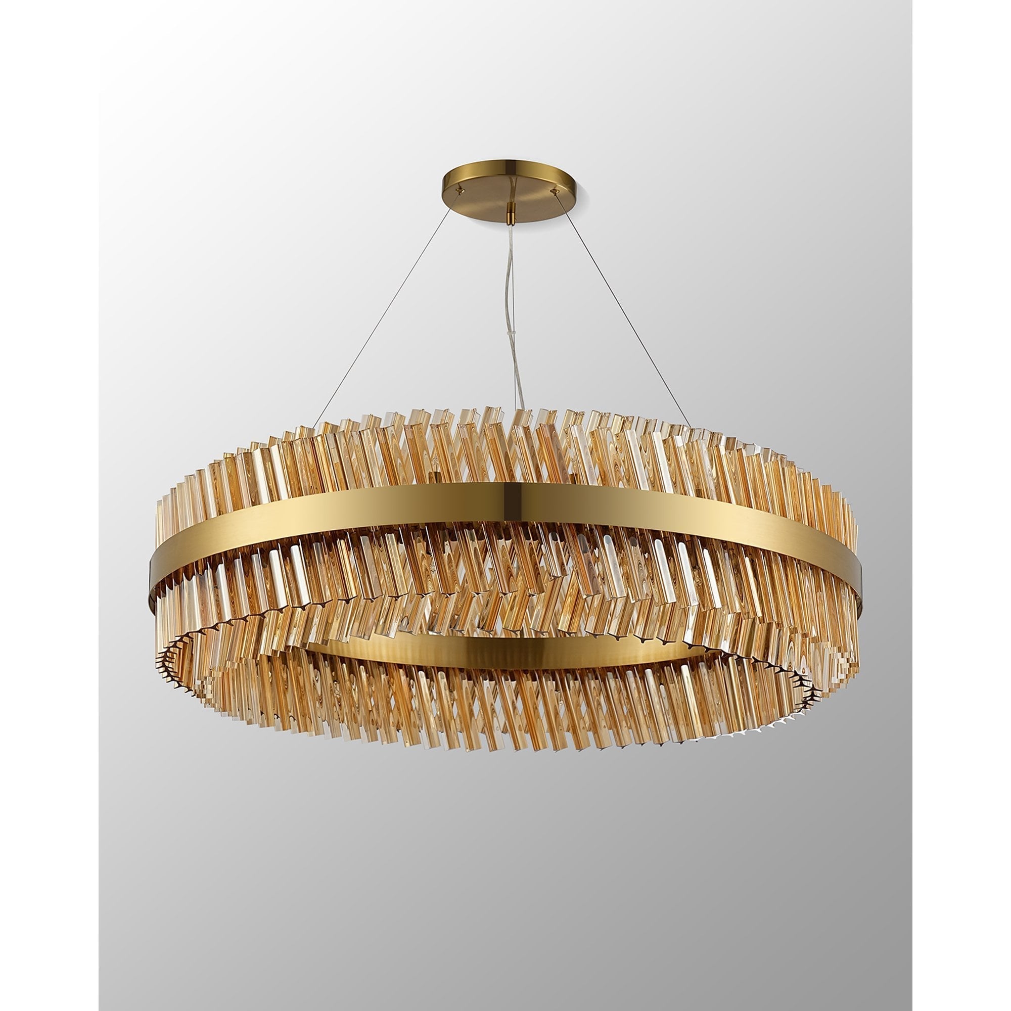 Fabula Farnley 32 Light Round Pendant - Brass & Amber Glass